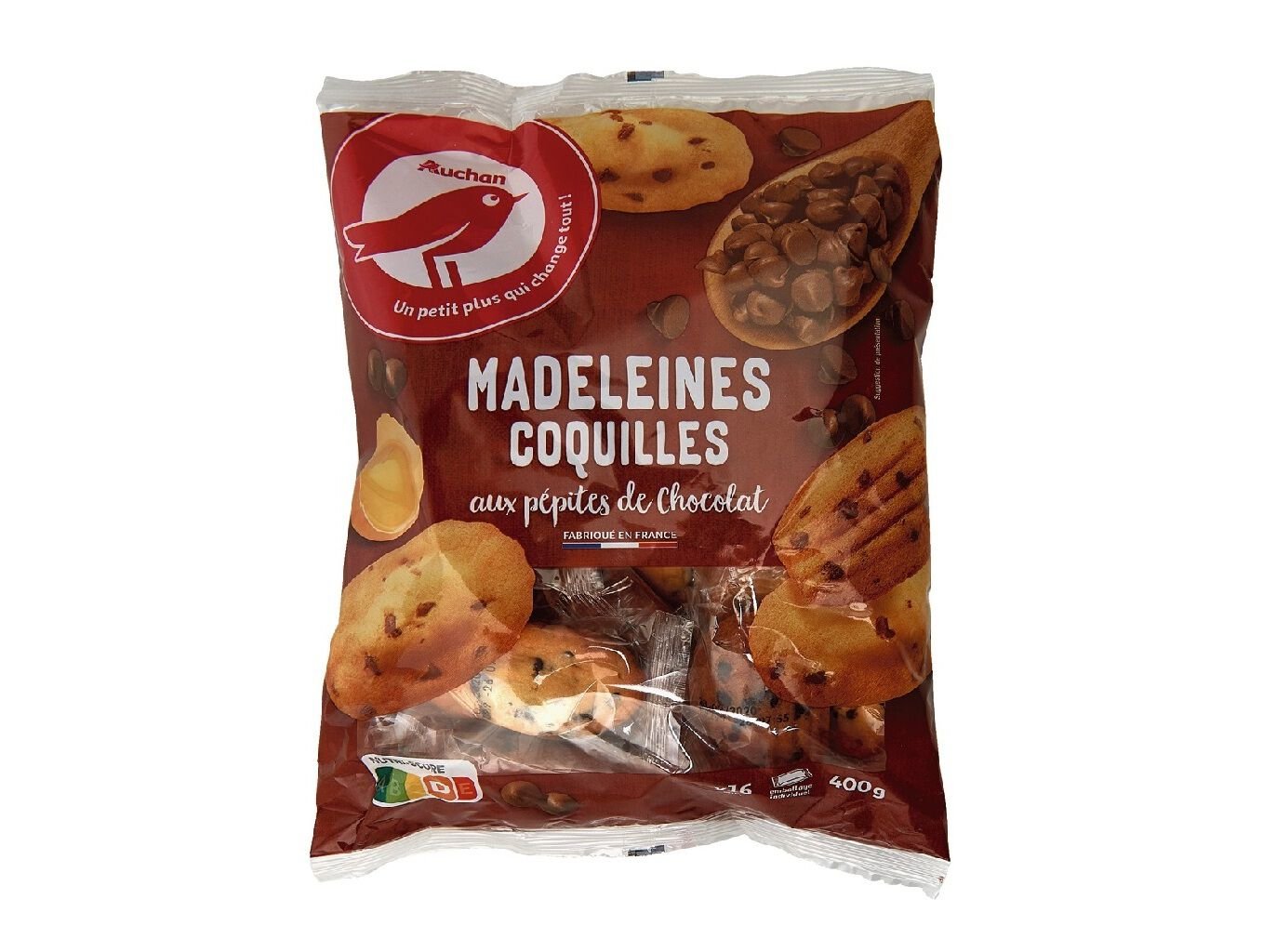 MADALENAS AUCHAN COM PEPITAS DE CHOCOLATE 400G
