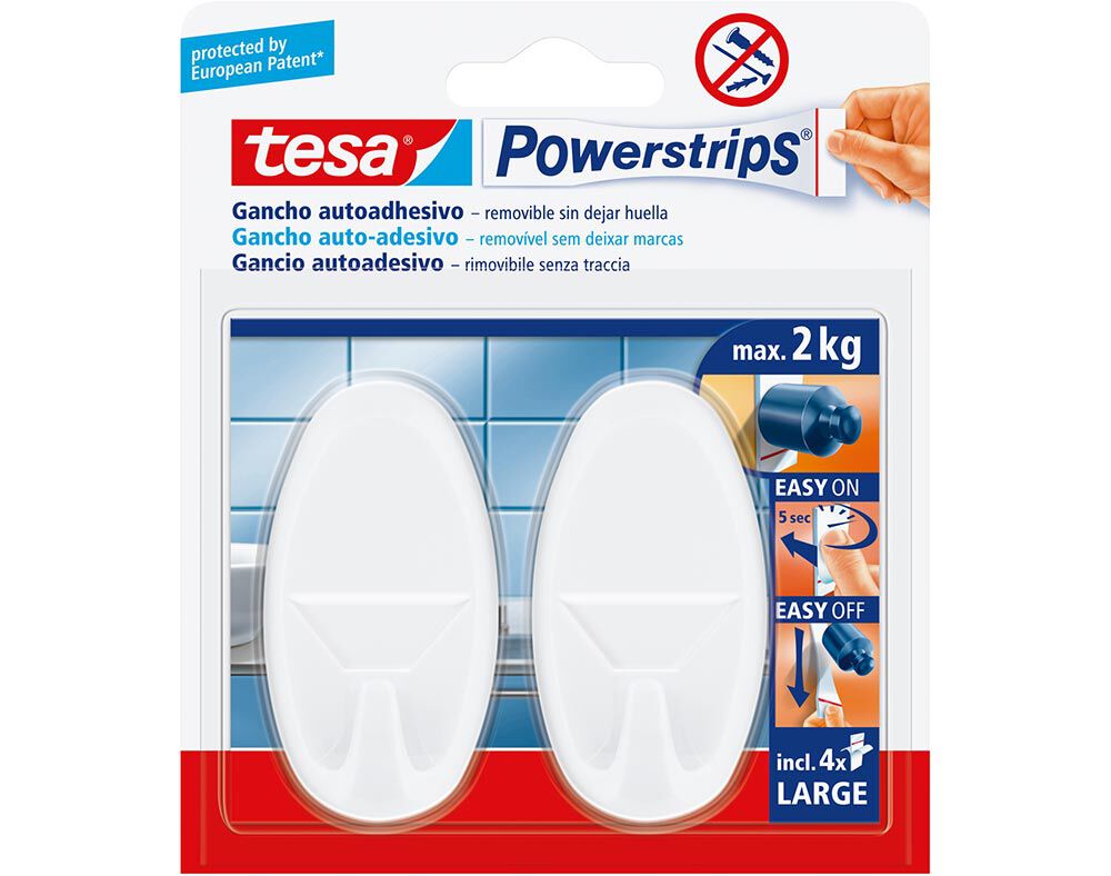 FITA ADESIVA TESA POWER STRIPS COM GANCHOS BRANCO image number 0