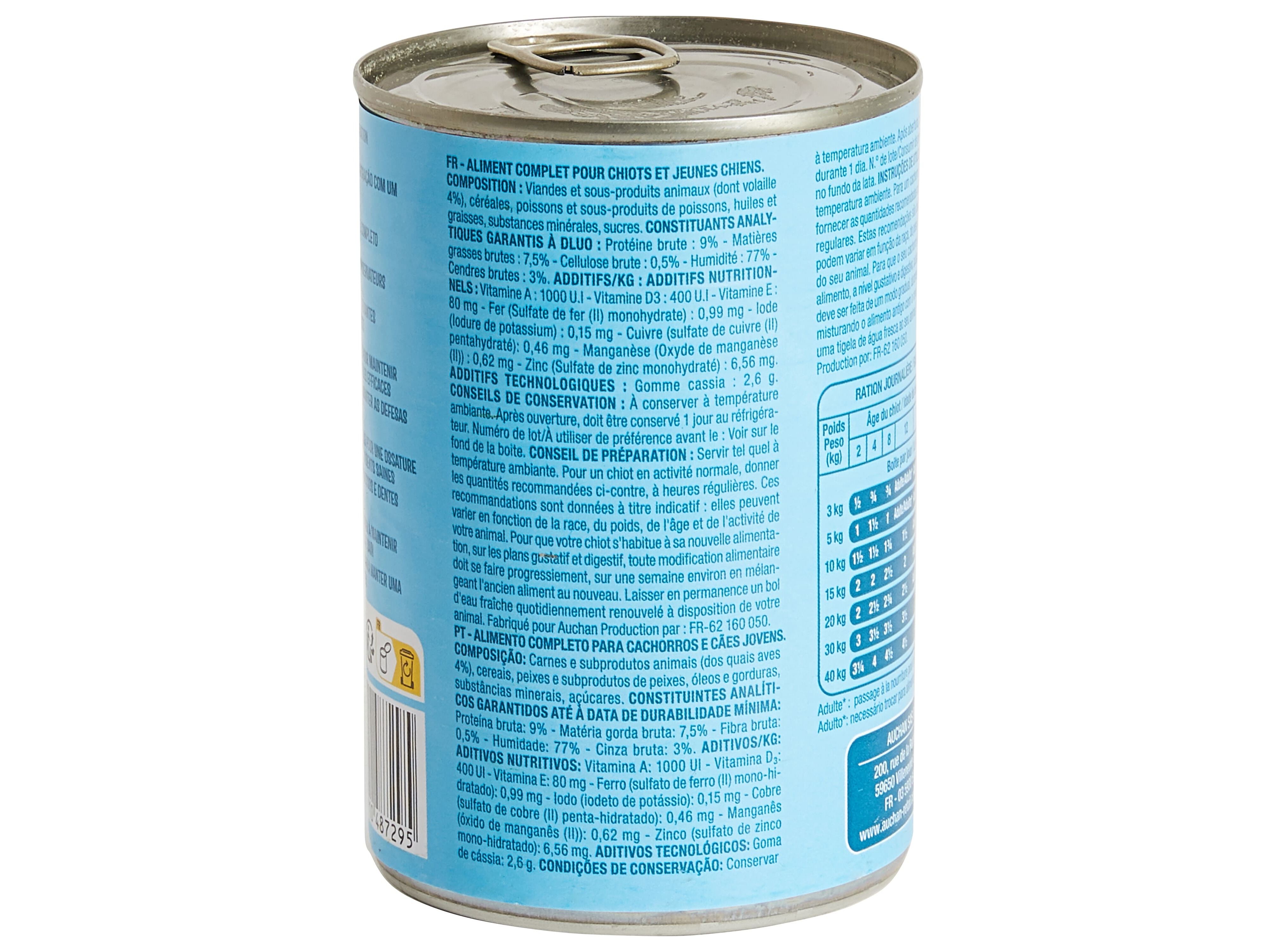 COMIDA H&Uacute;MIDA PARA C&Atilde;O AUCHAN J&Uacute;NIOR TERRINA AVES 400G image number 3