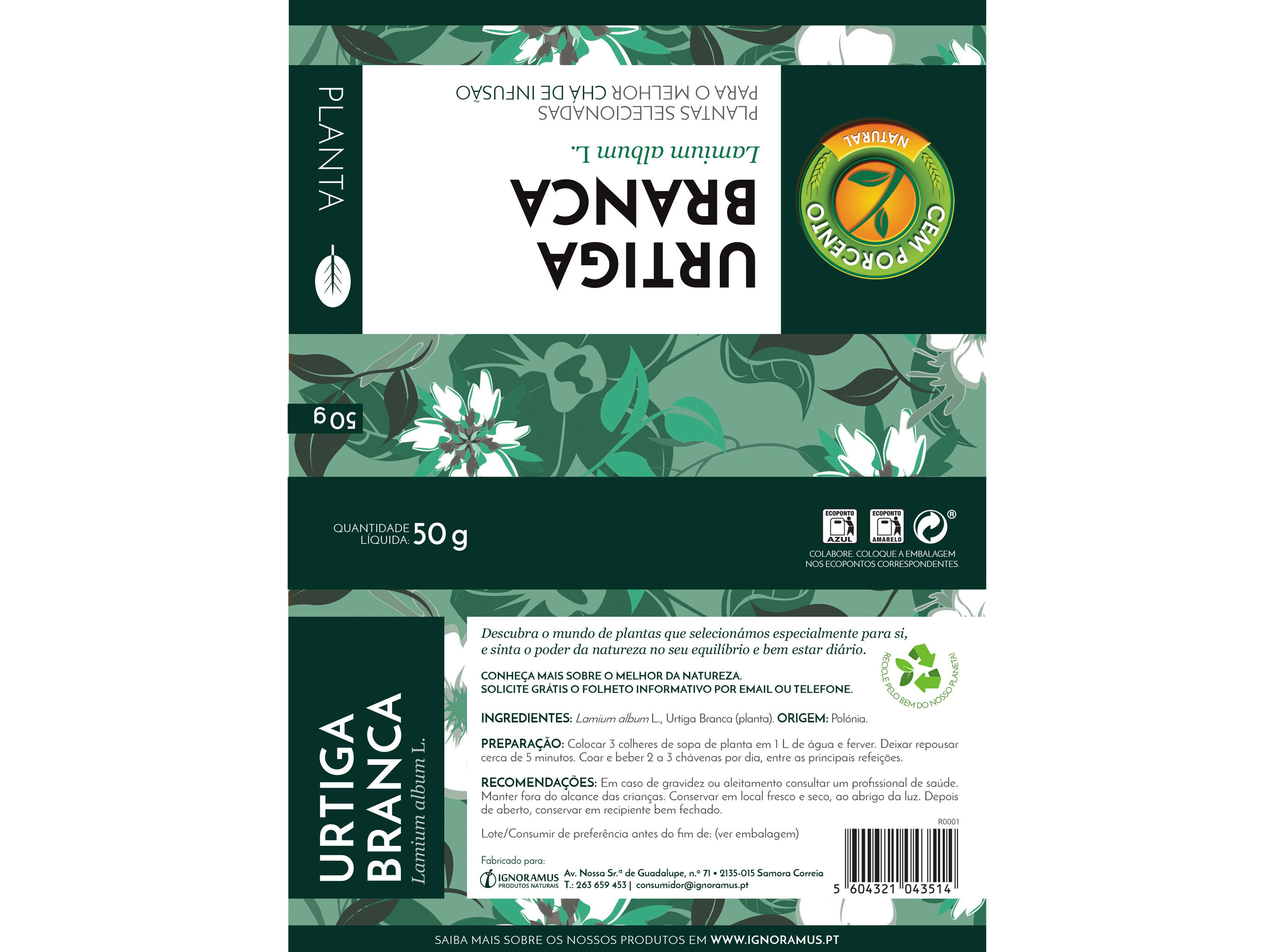 CH&Aacute; CEM PORCENTO EM SACO URTIGA BRANCA 50G image number 1