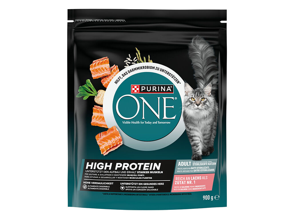 RA&Ccedil;&Atilde;O GATO PURINA ONE HIGH PROTEIN SALM&Atilde;O 900G image number 1