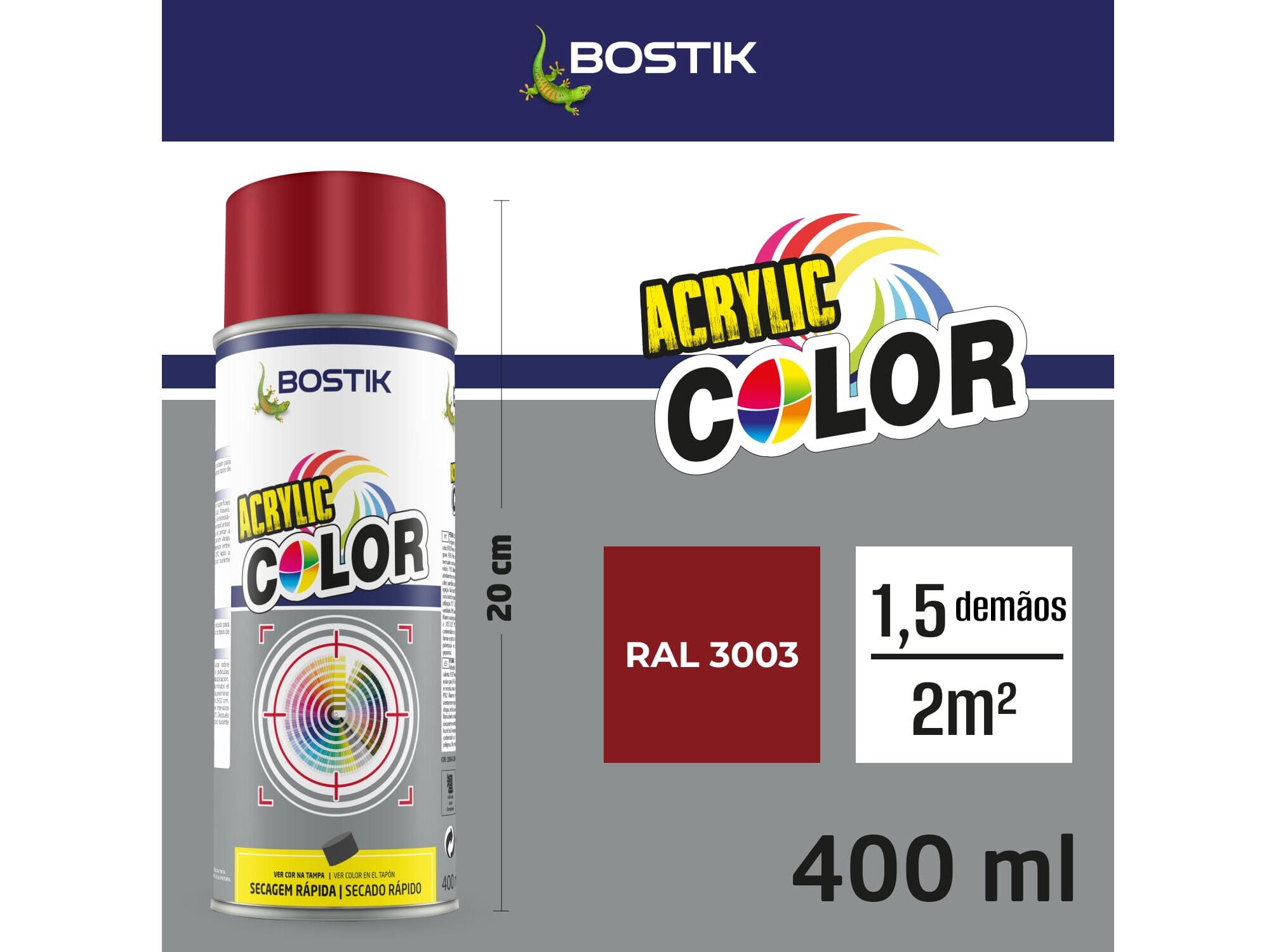 SPRAY ACRYLIC BOSTIK VERMELHO RUBI BRILHANTE 400ML image number 2