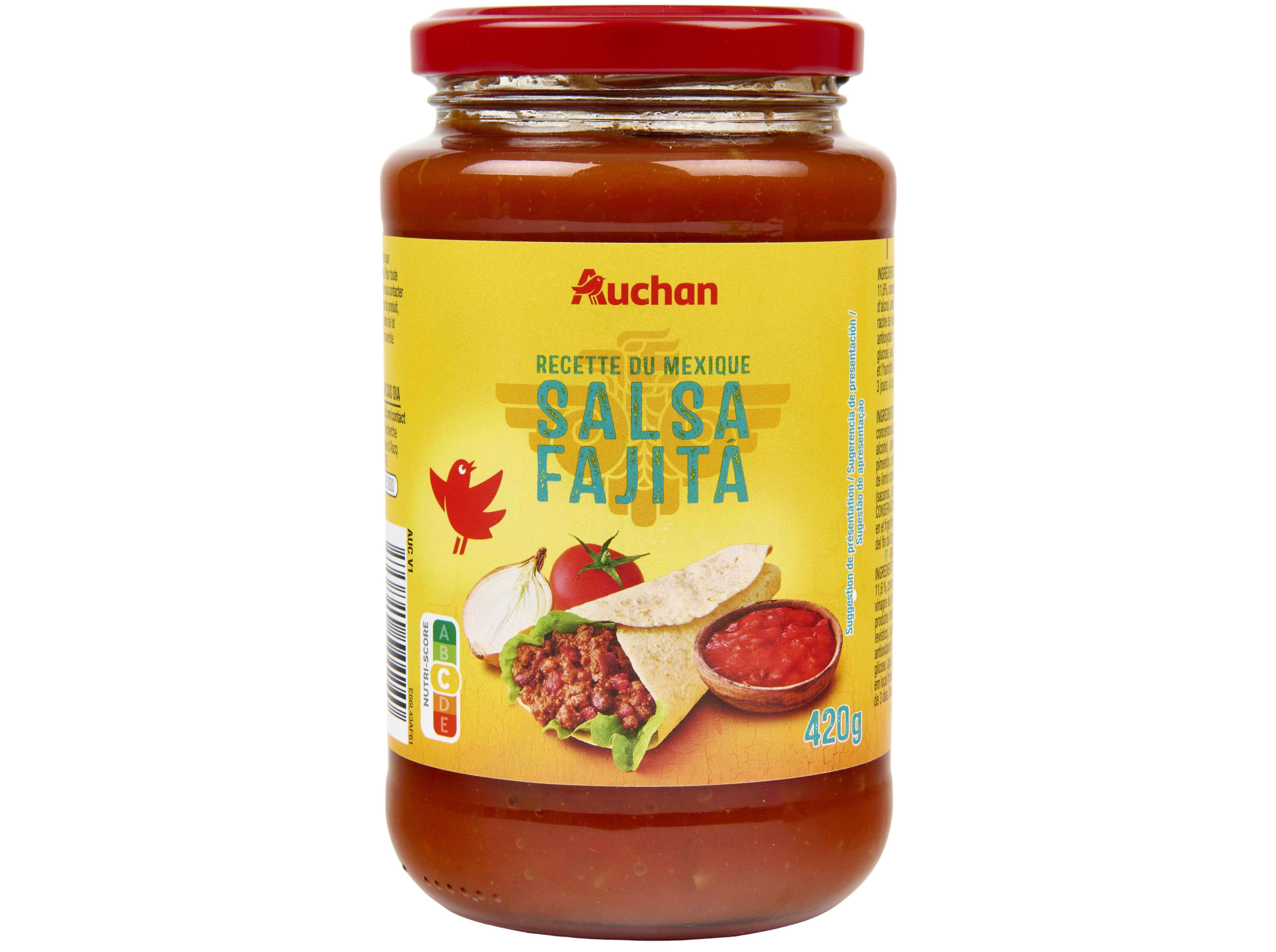 MOLHO A BASE DE TOMATE AUCHAN:C/LEGUMES SALSA FAJITA 420 G image number 0