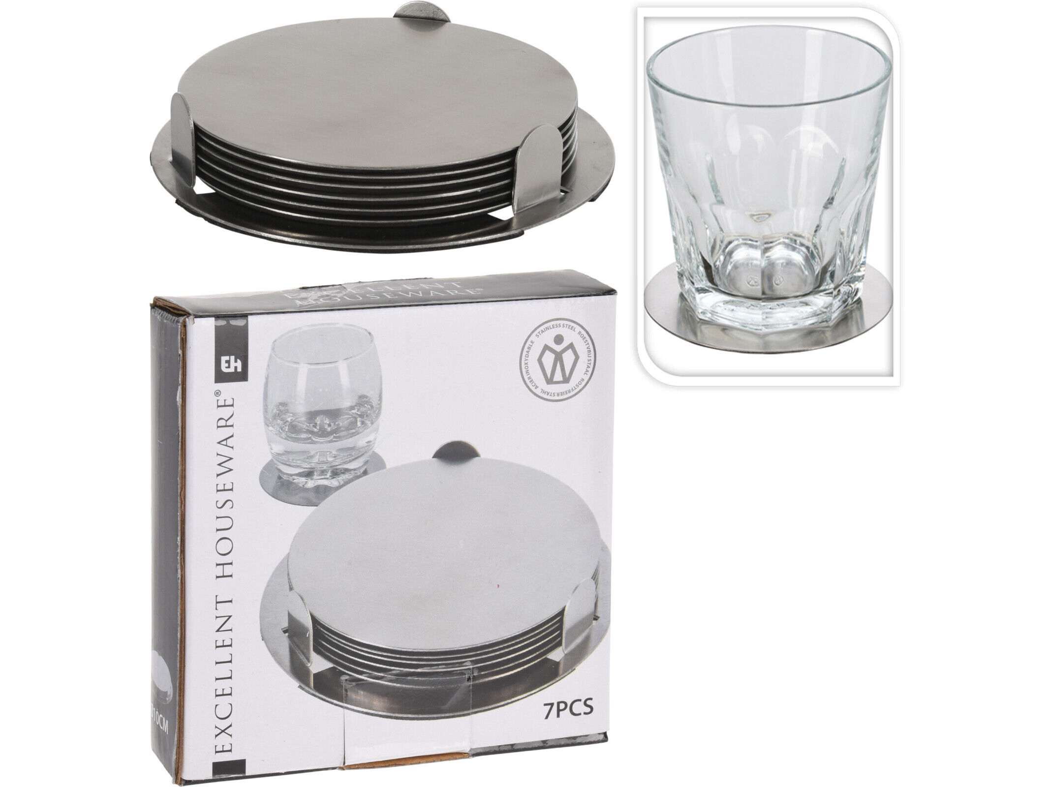 CONJUNTO 6 BASES PARA COPOS COM SUPORTE PRATEADO 10CM