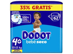 FRALDAS DODOT BEBÉ-SECO EXTRA T4+ 10-15KG 62 UN