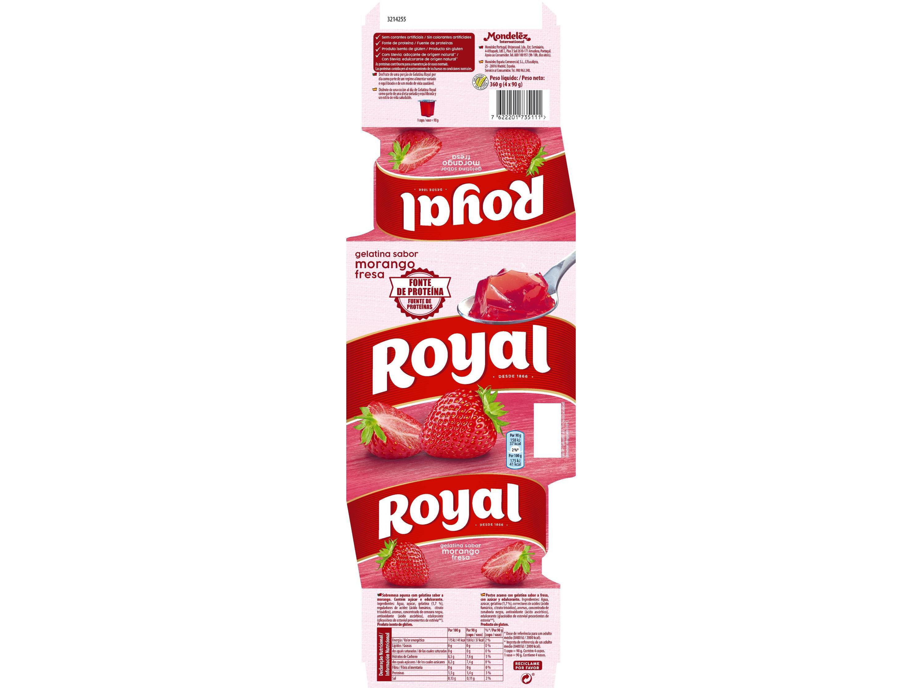 GELATINA ROYAL MORANGO 4X90 G image number 1