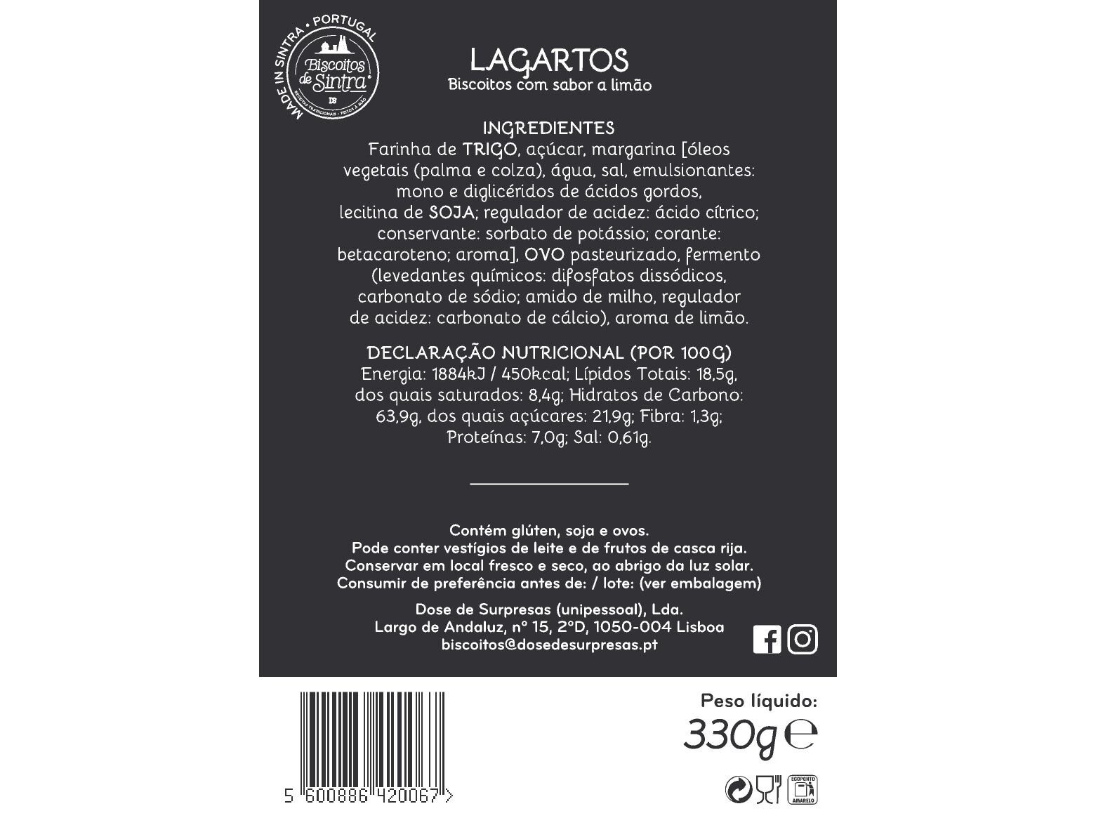 LAGARTOS BISCOITOS DE SINTRA 330GR image number 1