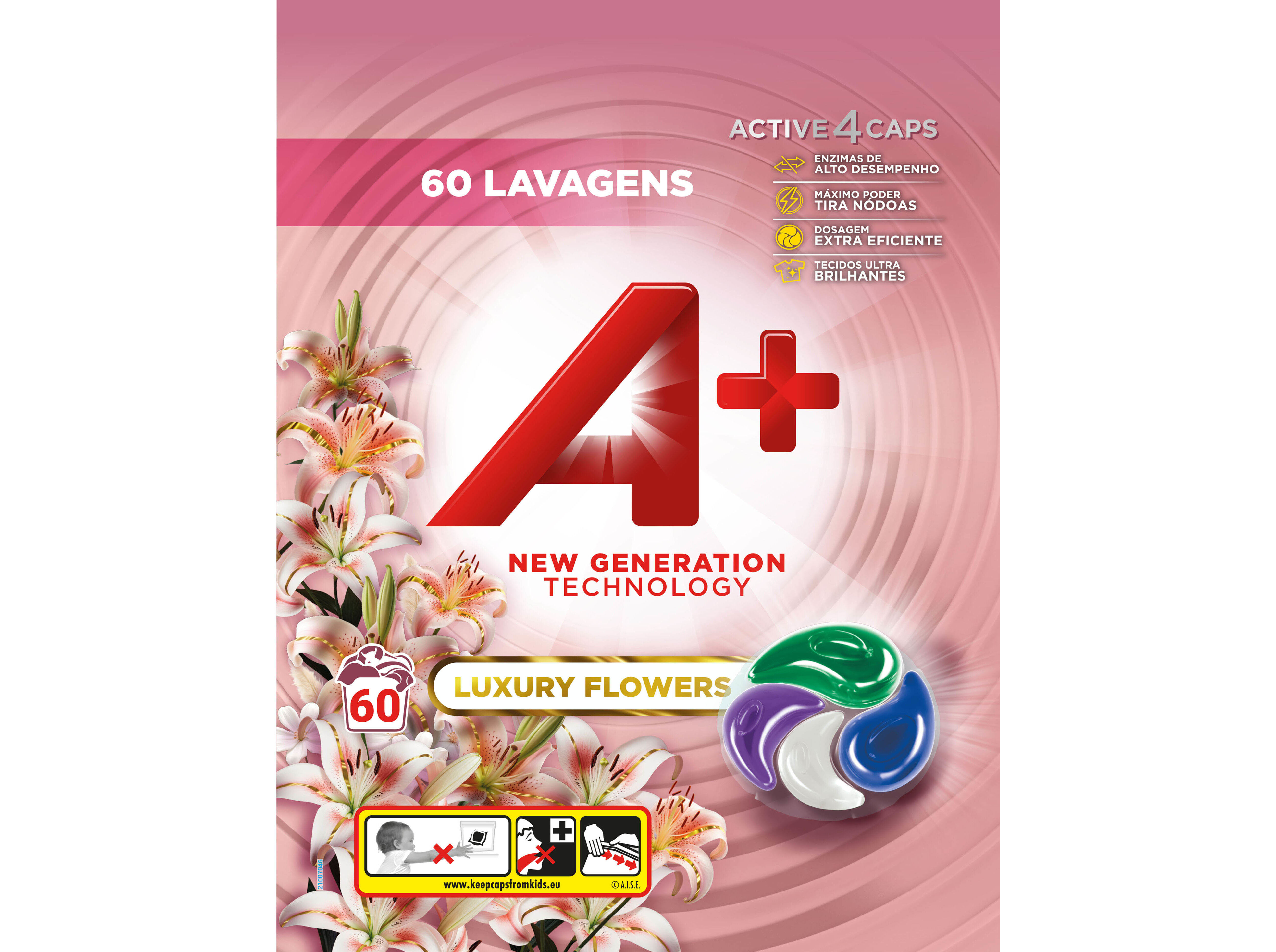 DETERGENTE ROUPA MAQUINA CAPSULAS A+ LUXURY FLOWERS 60 DOSES image number 1