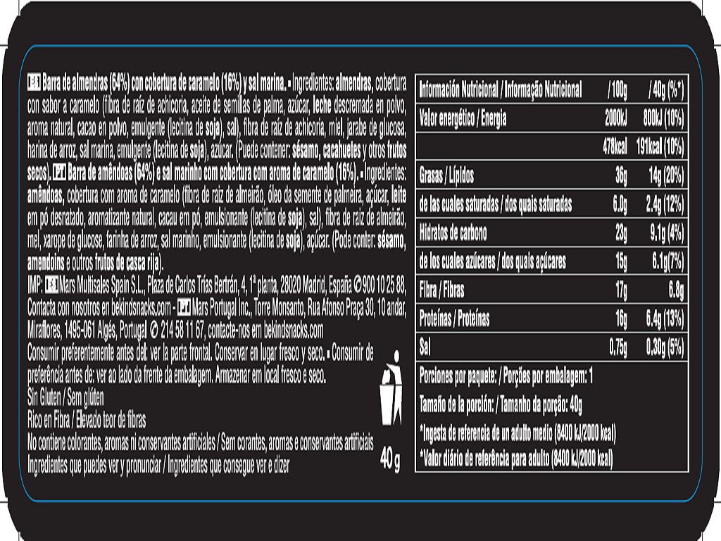 BARRA BE-KIND CARAMELO E SAL MARINHO 40G image number 1