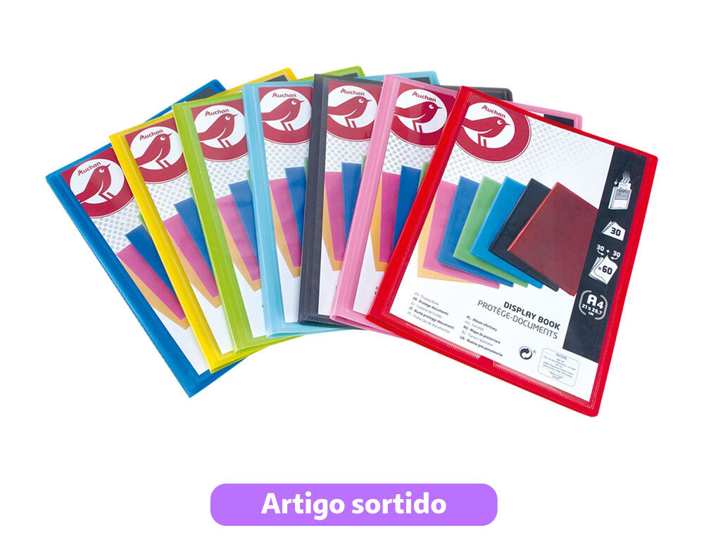 PORTF&Oacute;LIO AUCHAN A4 30+30 BOLSAS CORES SORTIDAS