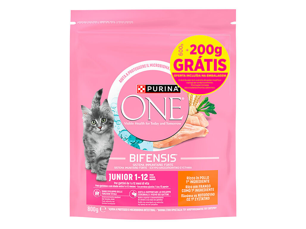 RA&Ccedil;&Atilde;O GATO J&Uacute;NIOR PURINA ONE FRANGO 600G+200G image number 1