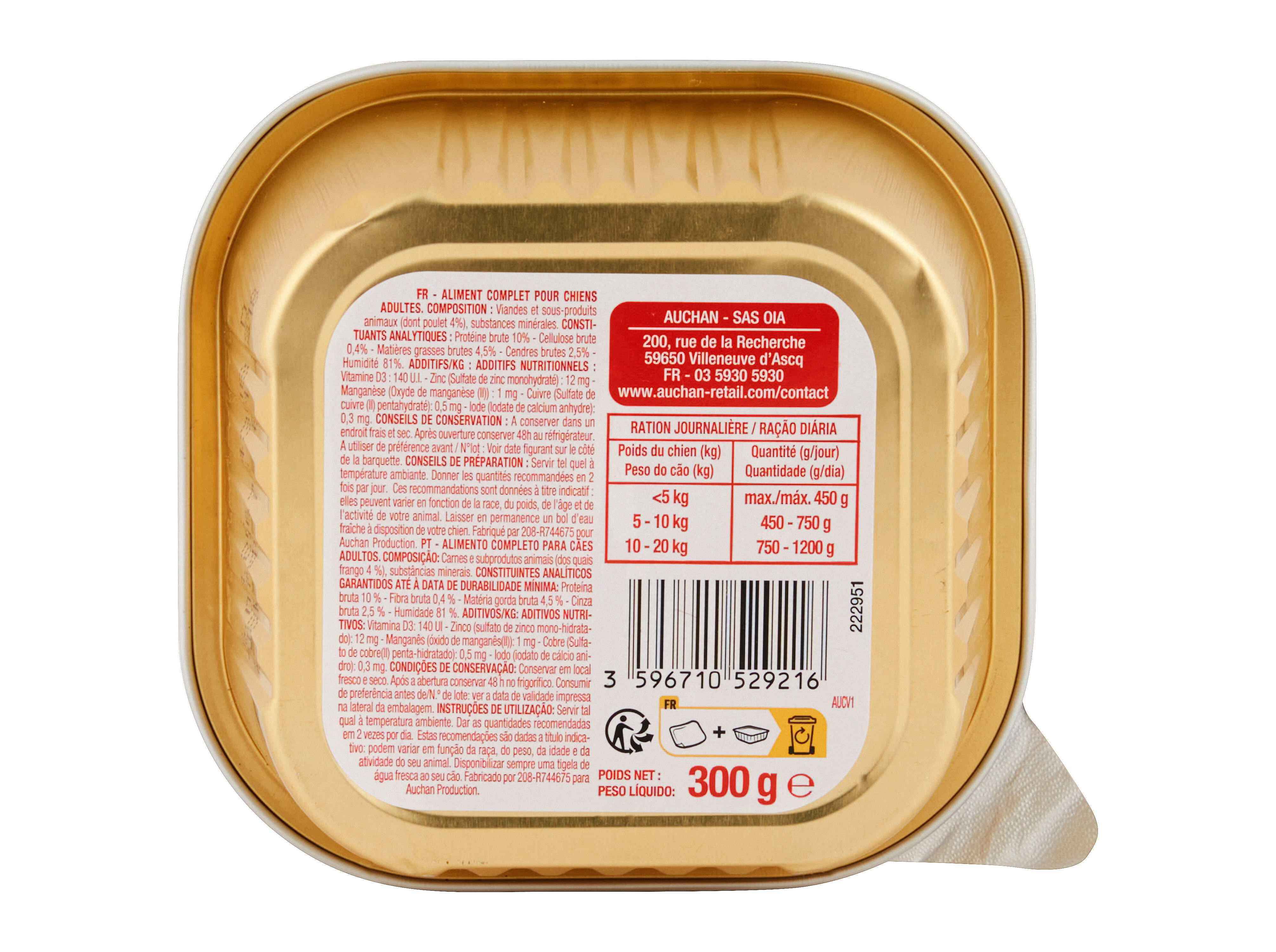 COMIDA H&Uacute;MIDA PARA C&Atilde;O POLEGAR PAT&Ecirc; COM FRANGO 300G image number 1