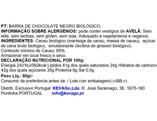 CHOCOLATE MOO FREE NEGRO 65% BIO 80G image number 1