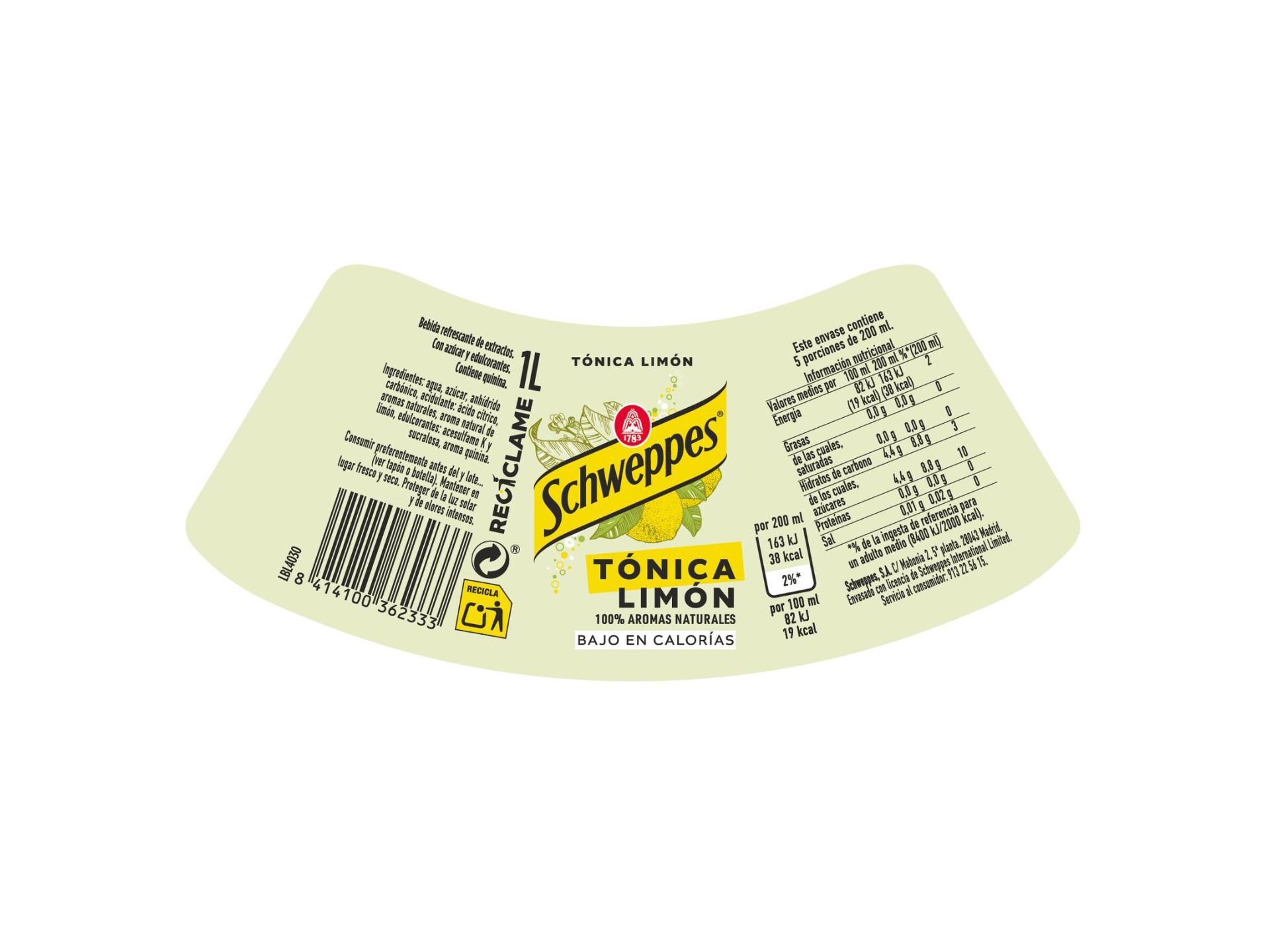 &Aacute;GUA T&Oacute;NICA SCHWEPPES LIM&Atilde;O 1L image number 1