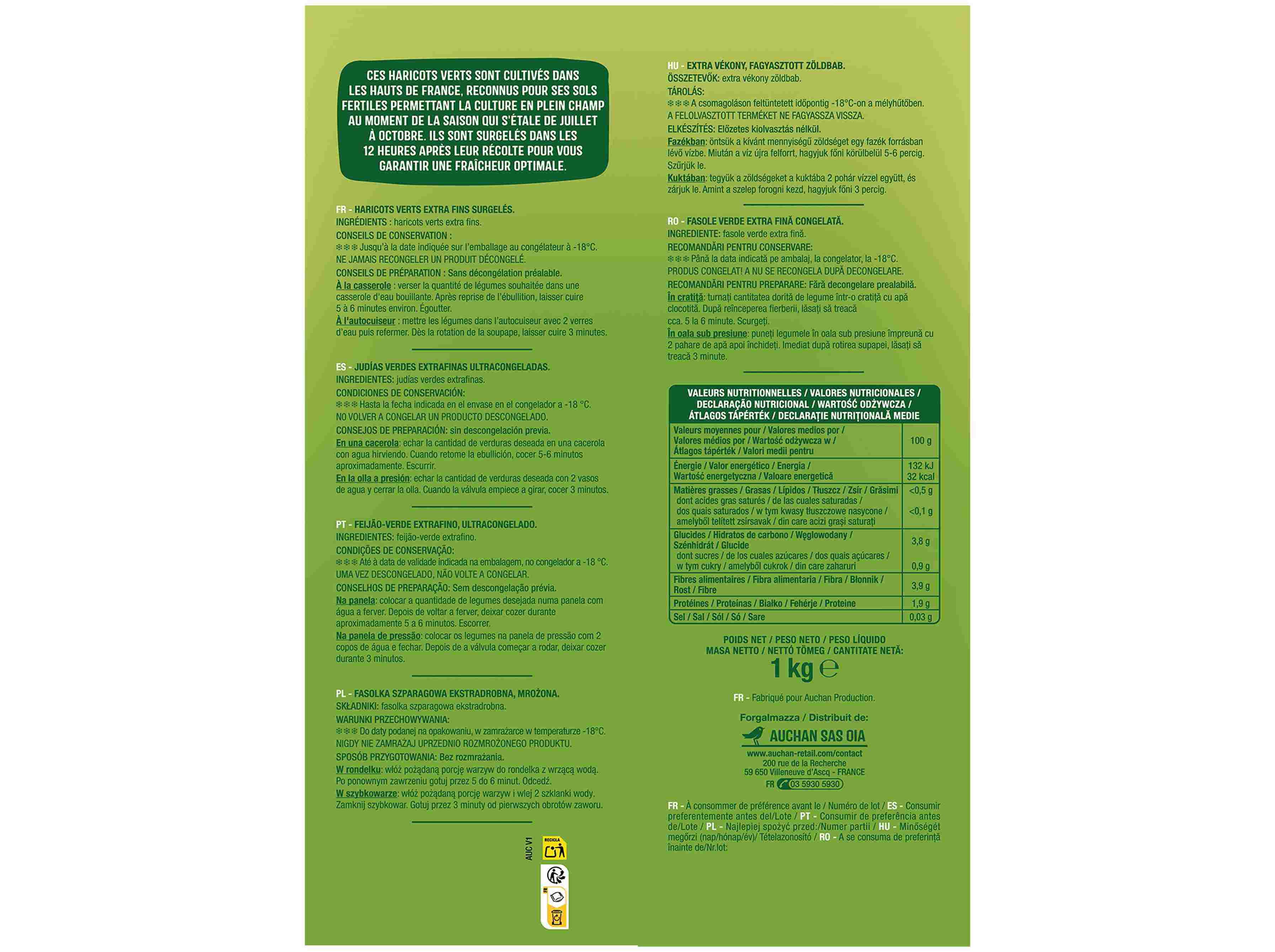 FEIJ&Atilde;O VERDE AUCHAN EXTRA FINO 1KG image number 1