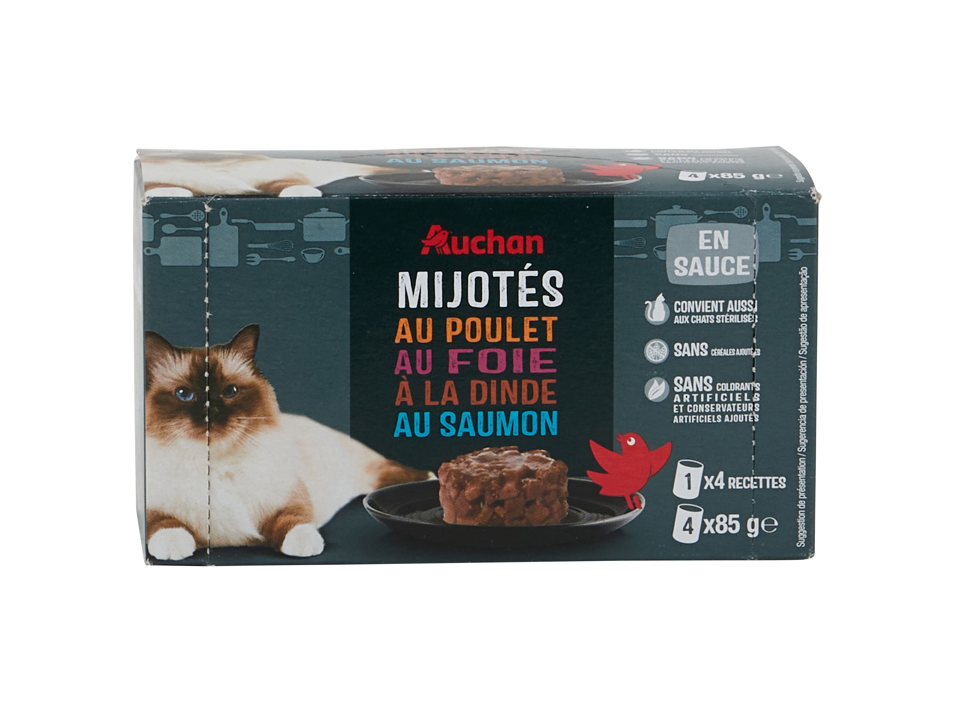 COMIDA H&Uacute;MIDA PARA GATO AUCHAN PEDACINHOS EM MOLHO 4X85G image number 1