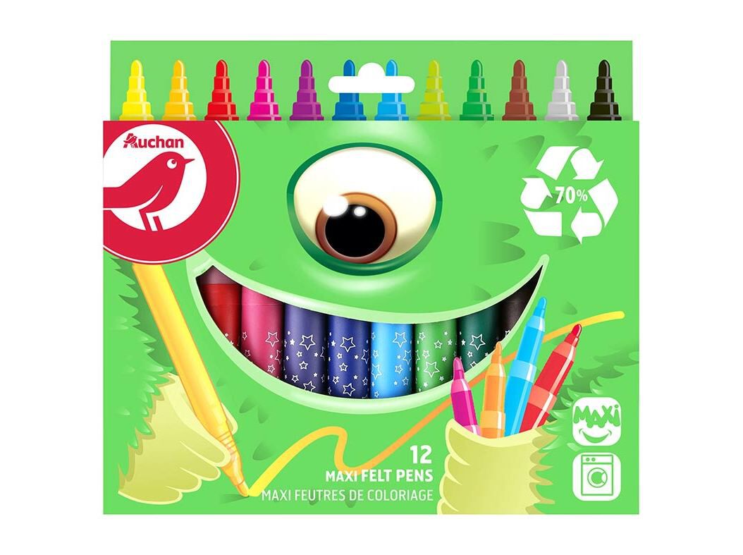 CAIXA COM 12 MARCADORES DE COLORIR MAXI AUCHAN image number 0