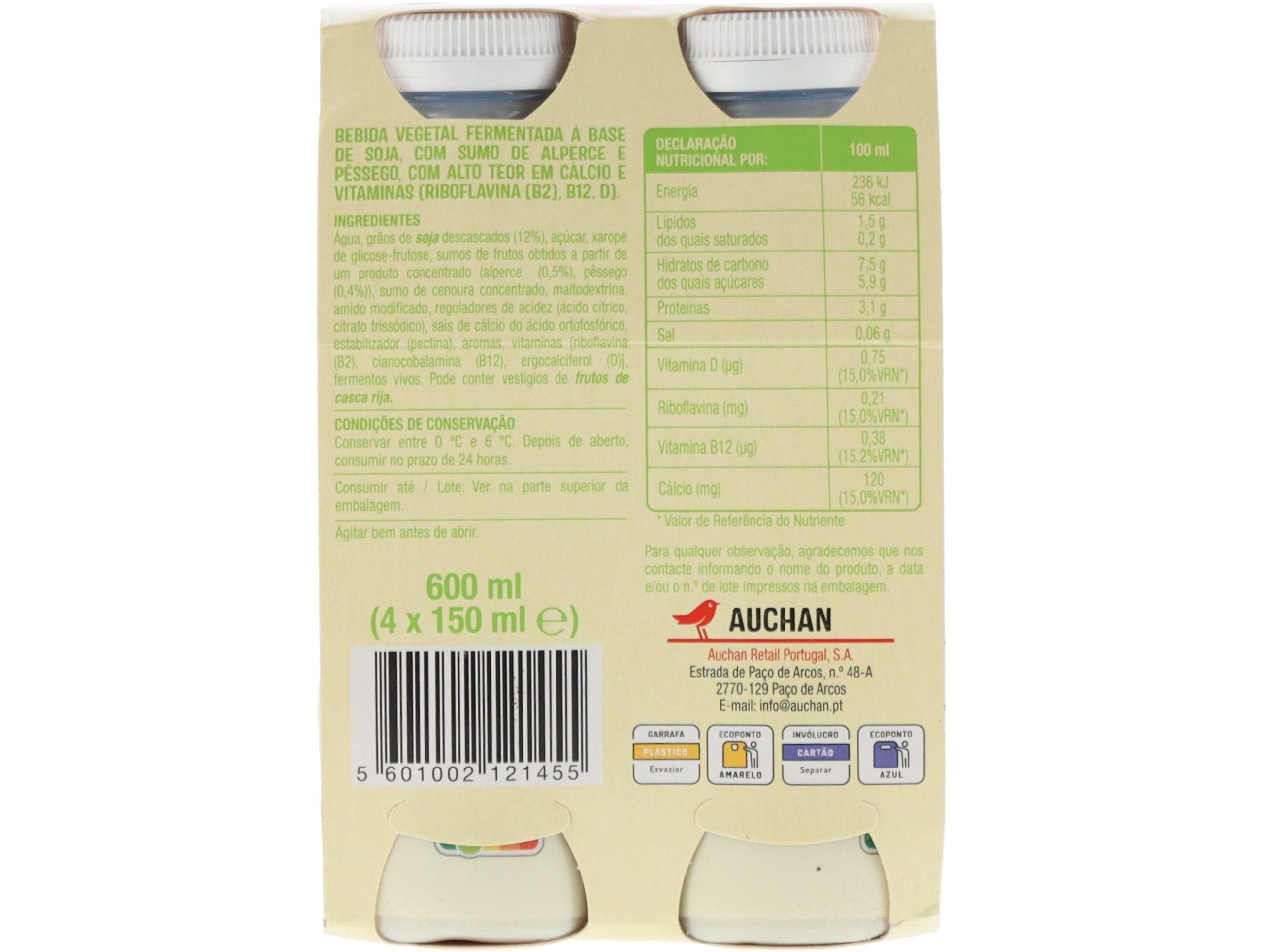 SOJAGURTE L&Iacute;QUIDO AUCHAN ALP&Ecirc;RCE/P&Ecirc;SSEGO 4X150 ML image number 2