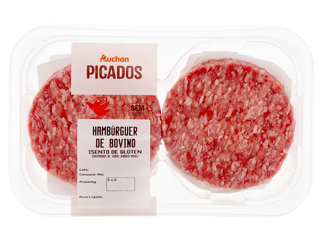 HAMBURGUERES DE BOVINO ISENTO DE GL&Uacute;TEN AUCHAN 4*100GR