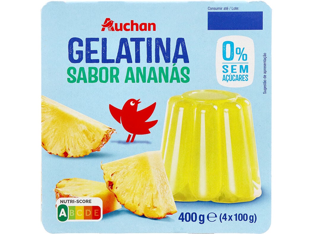 GELATINA AUCHAN ANAN&Aacute;S 0% DE A&Ccedil;&Uacute;CAR 4X100G