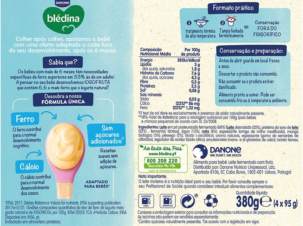 SOBREMESA L&Atilde;CTEA BLEDINA MANGA PESSEGO 4X95G image number 1