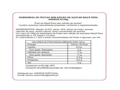 SOBREMESA FRUTA ANDROS S/AUCAR MAÇÃ PERA 4X100G