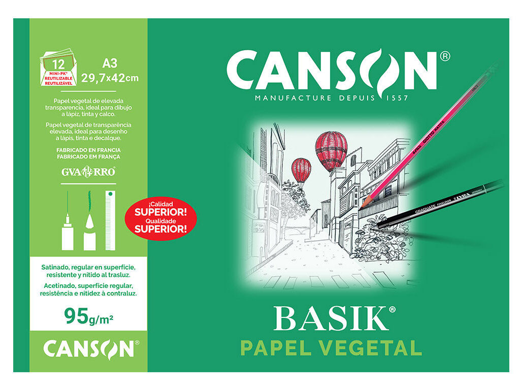 PAPEL VEGETAL CANSON A3 MINI-PK 12 FOLHAS image number 0