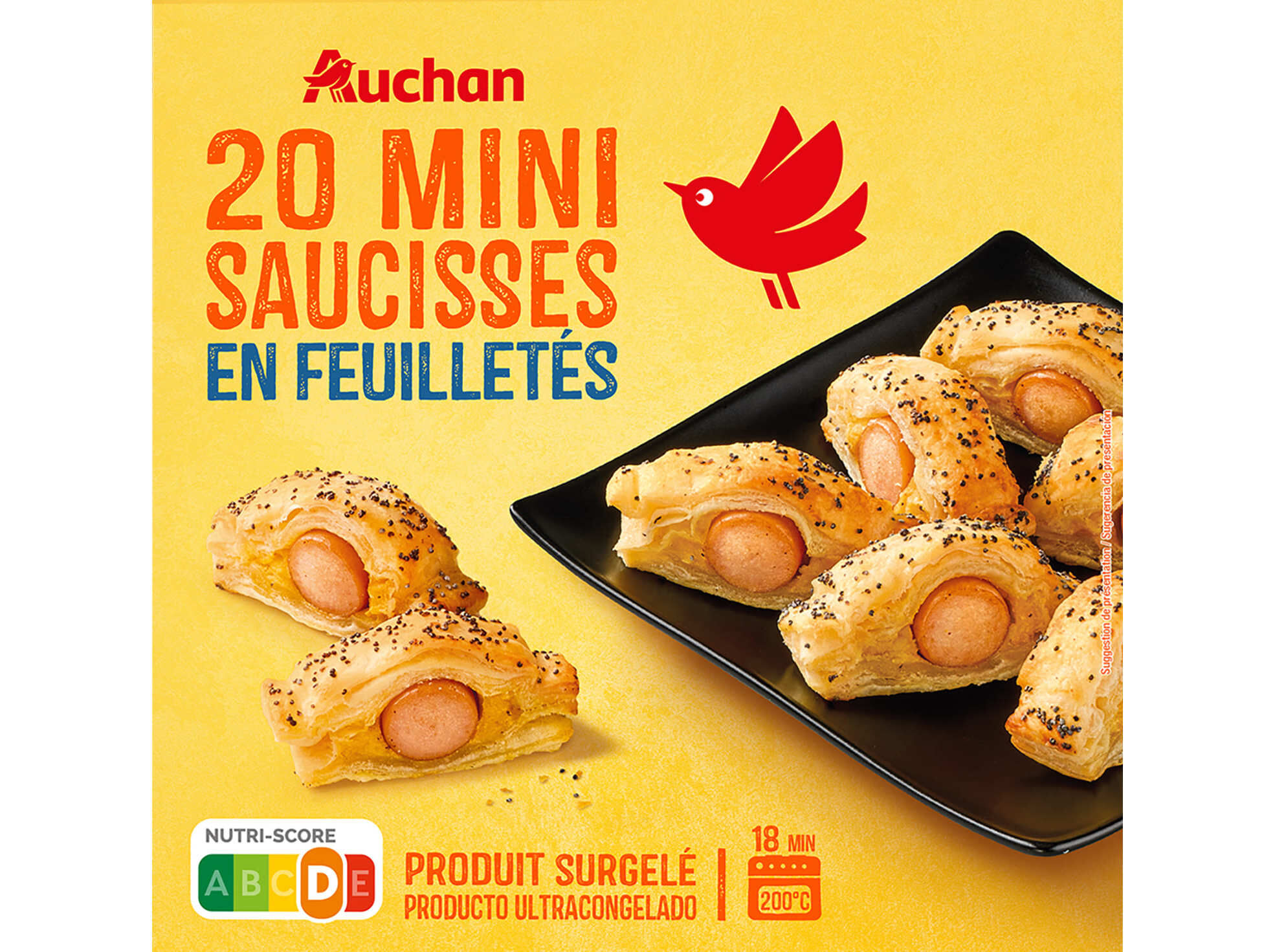 MINI FOLHADOS SALSICHAS AUCHAN COM MOLHO MOSTARDA 20UN 350G image number 0