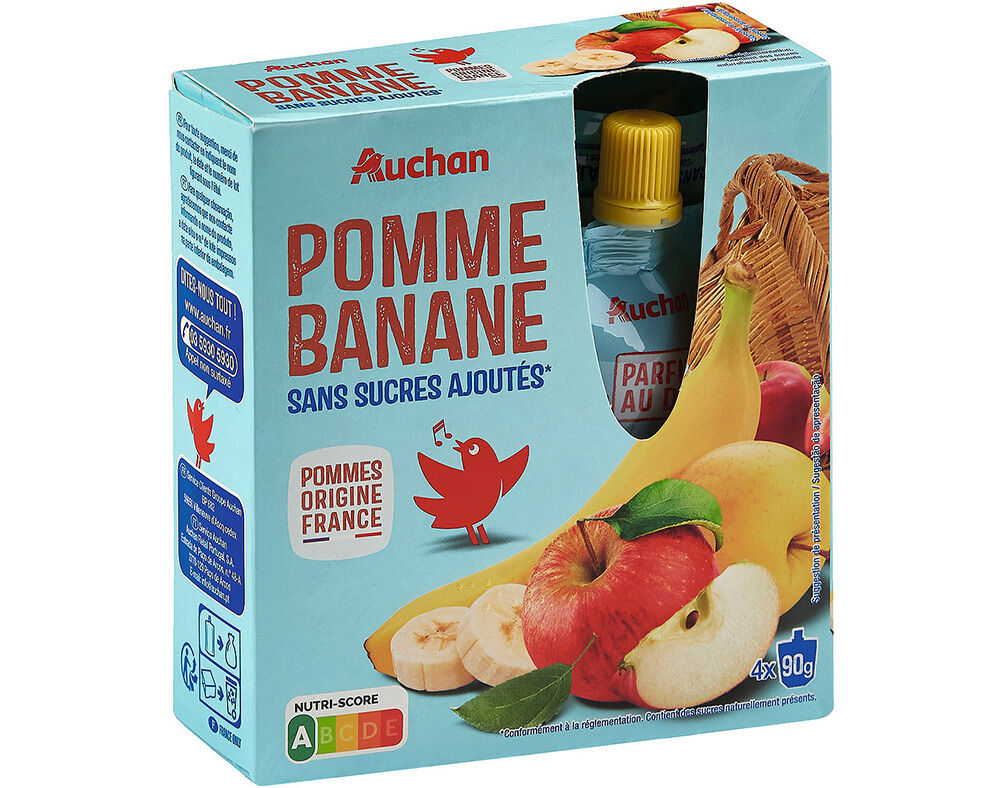 PUR&Eacute; AUCHAN MA&Ccedil;&Atilde; BANANA 360G(4X90G