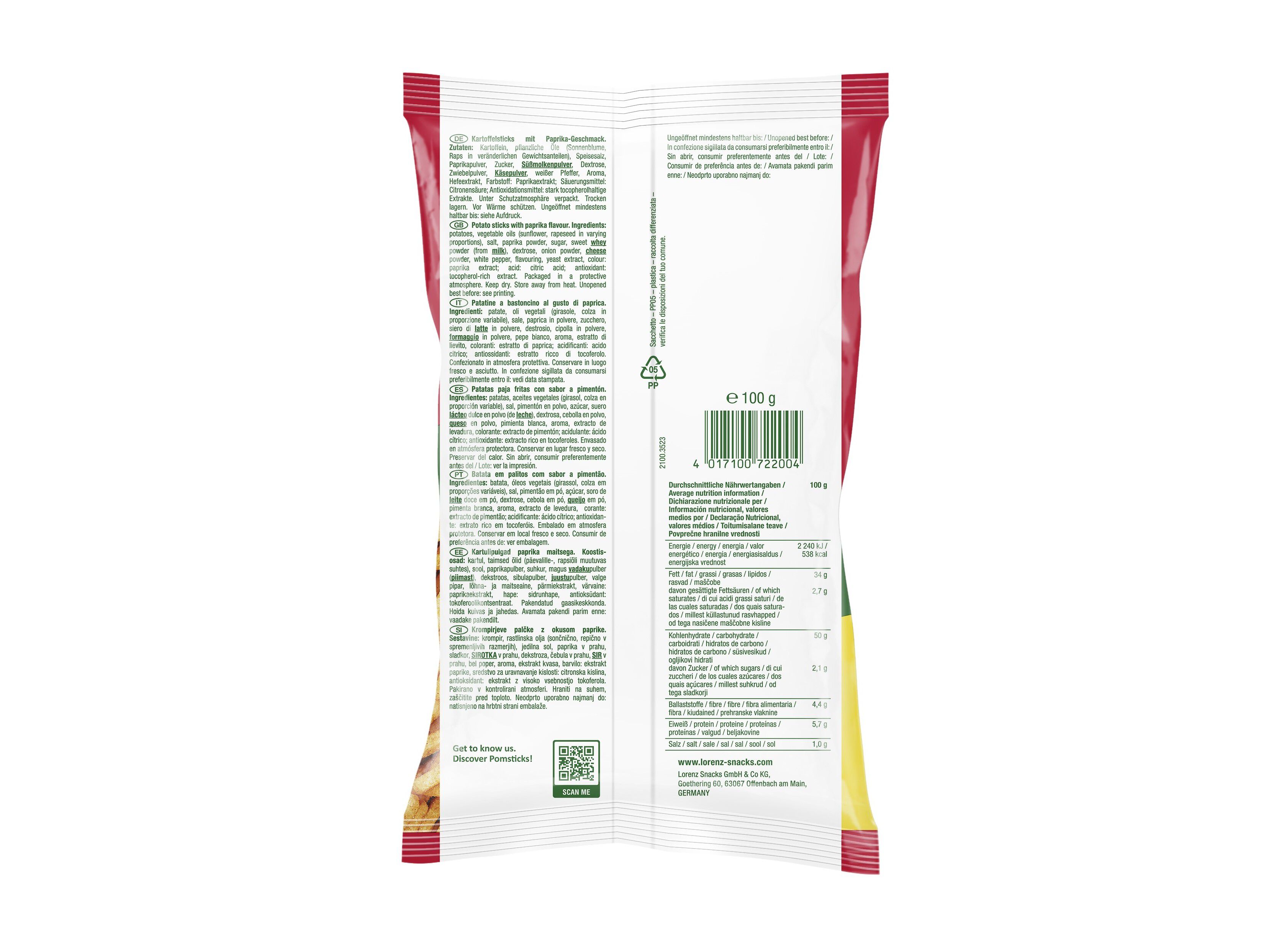 BATATAS FRITAS LORENZ POMSTICKS PAPRIKA 100G image number 1