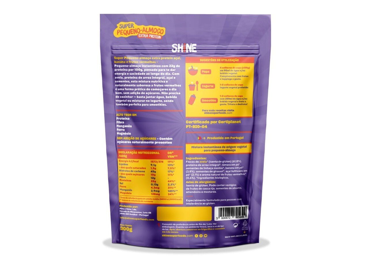 MIX PEQUENO ALMO&Ccedil;O AVEIA SHINE BANANA A&Ccedil;A&Iacute; E FRUTOS VERMELHOS EXTRA PROTEIN BIO 300G image number 1