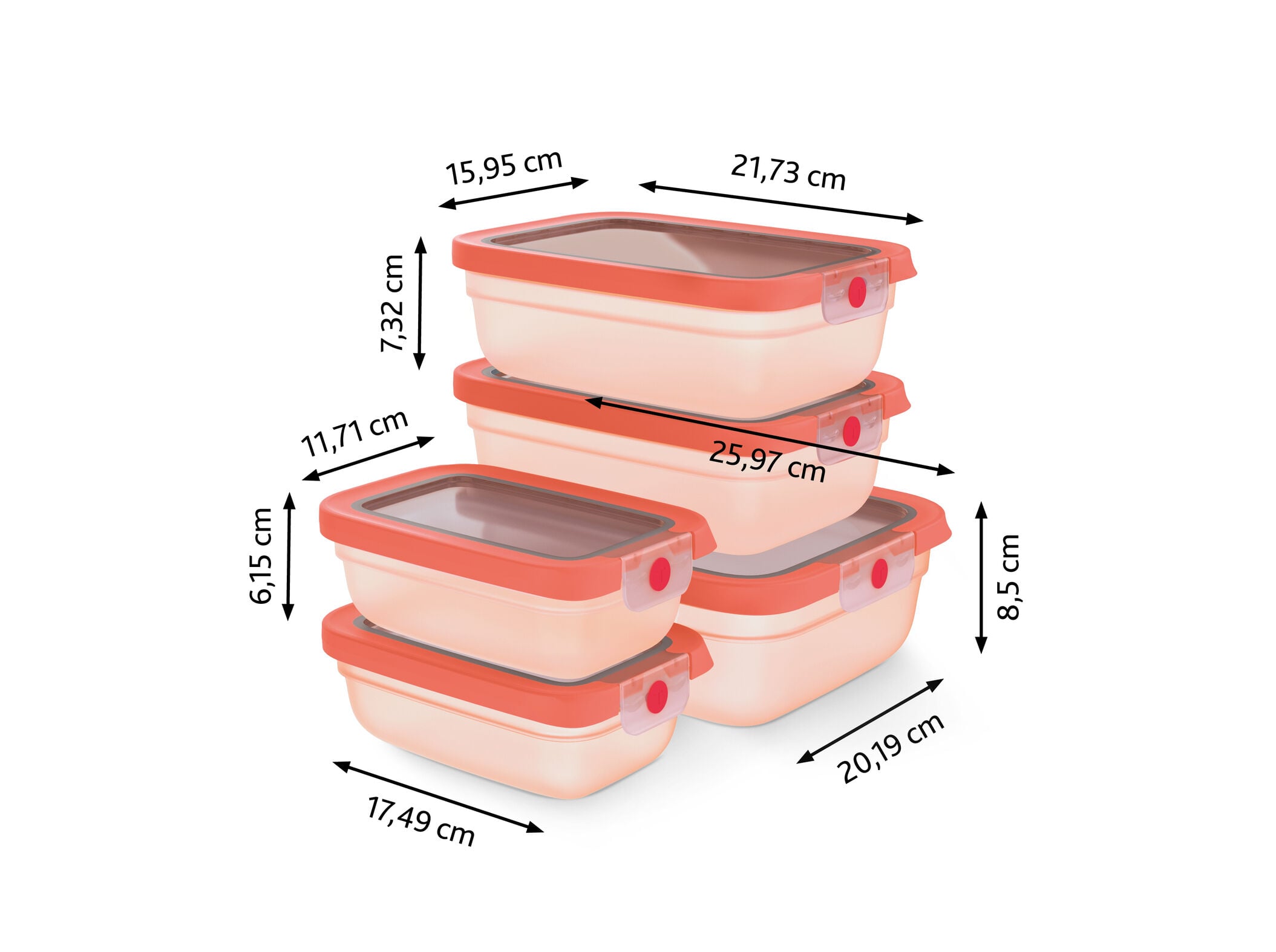 CONJUNTO DE 5 CAIXAS HERM&Eacute;TICAS RECTANGULAR TEFAL LARANJA 2X0.5L+2X1.2L+2.3L image number 1