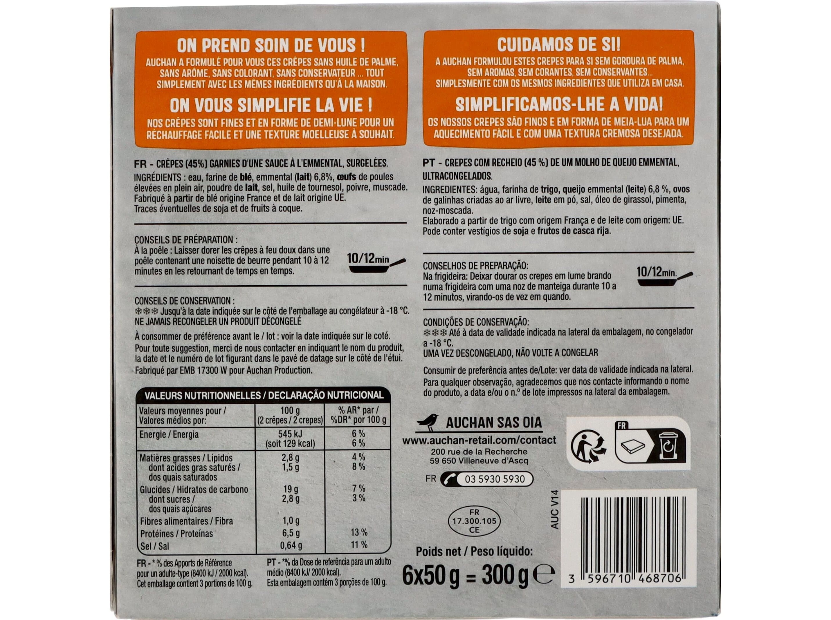 CREPES AUCHAN QUEIJO EMMENTAL 6UN 300G image number 2