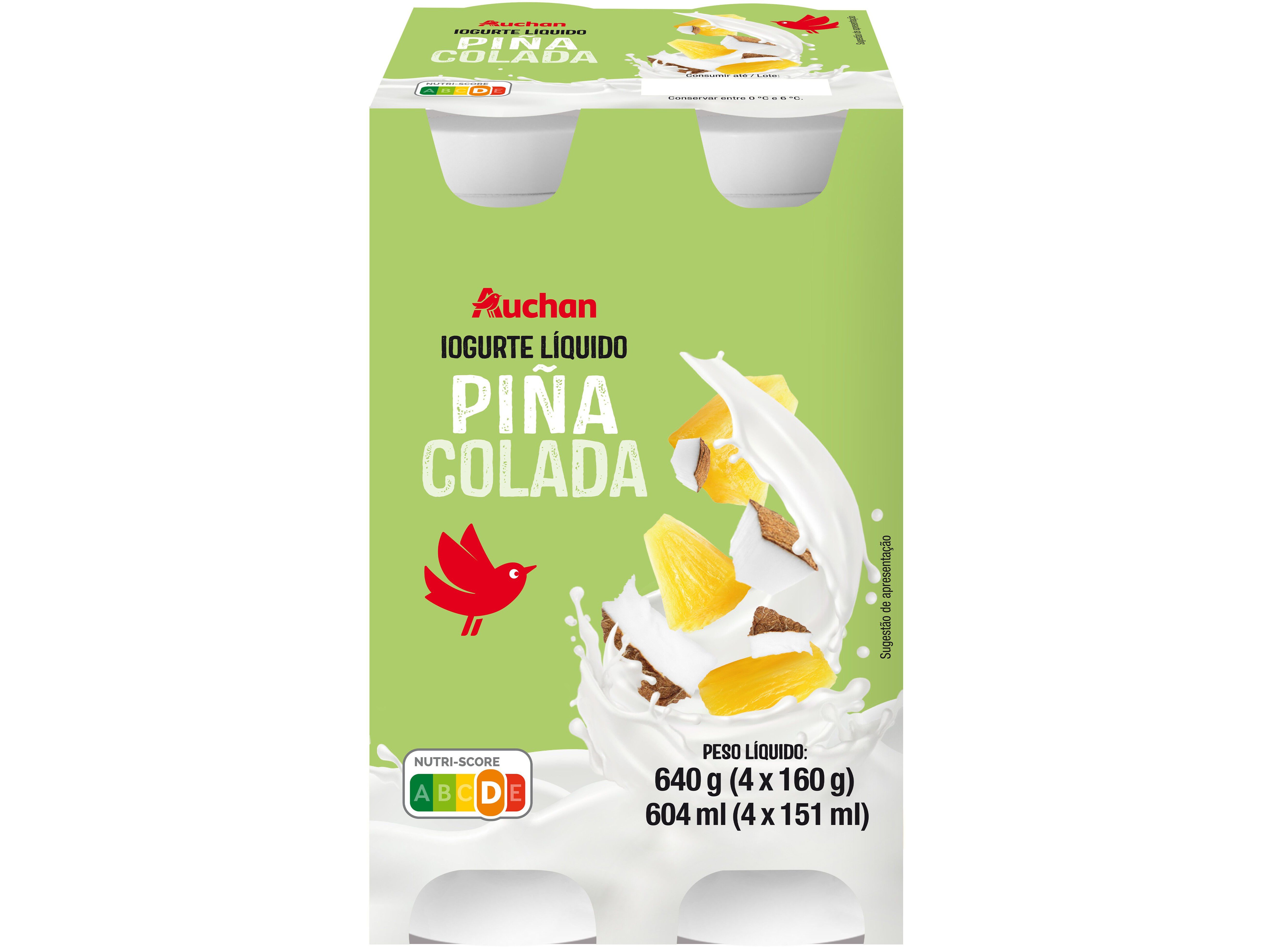 IOGURTE L&Iacute;QUIDO AUCHAN PI&Ntilde;A COLADA 4X160G image number 0