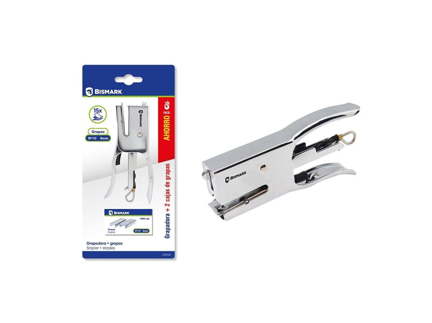 AGRAFADOR ALICATE BISMARK N10 15 FOLHAS + CAIXA DE AGRAFOS