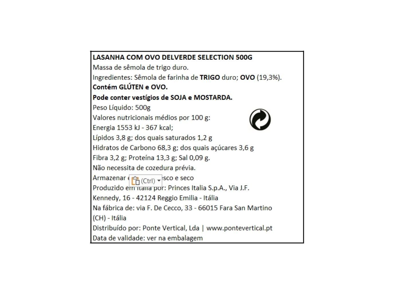 MASSA LASANHA COM OVO DELVERDE SELECTION 500G image number 1