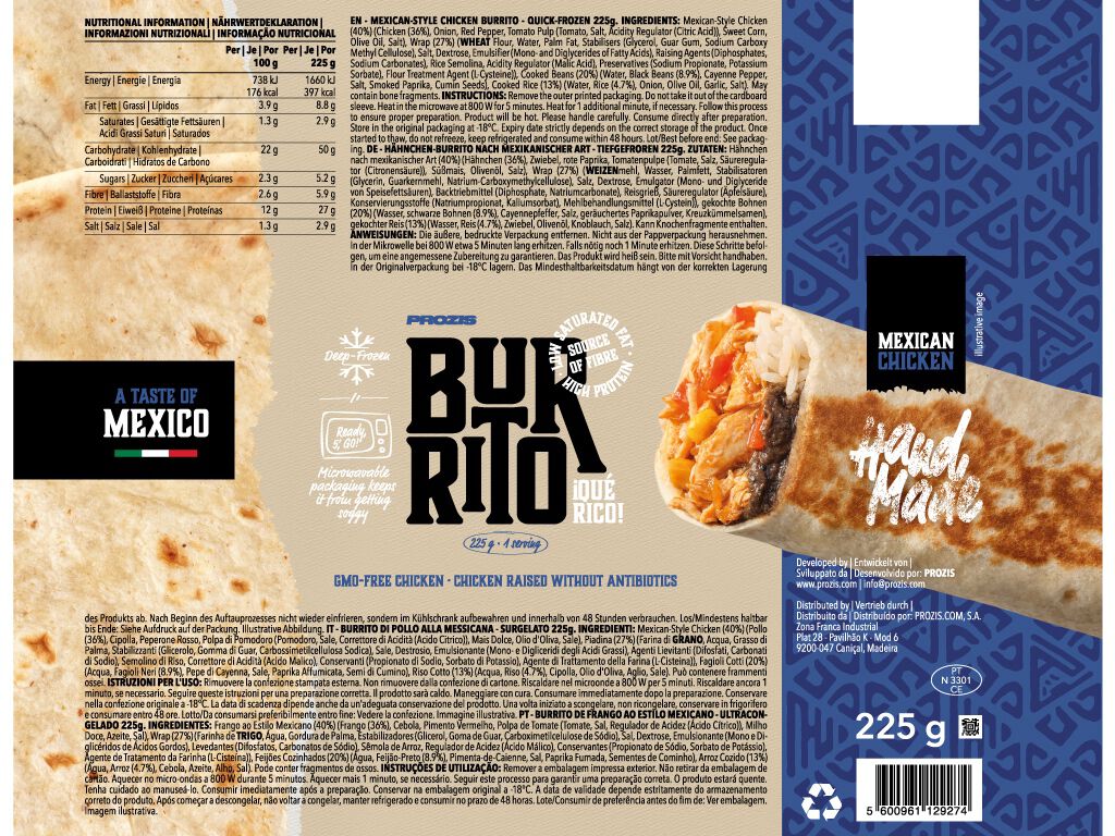 BURRITO ESTILO MEXICANO PROZIS FRANGO 225 G image number 1