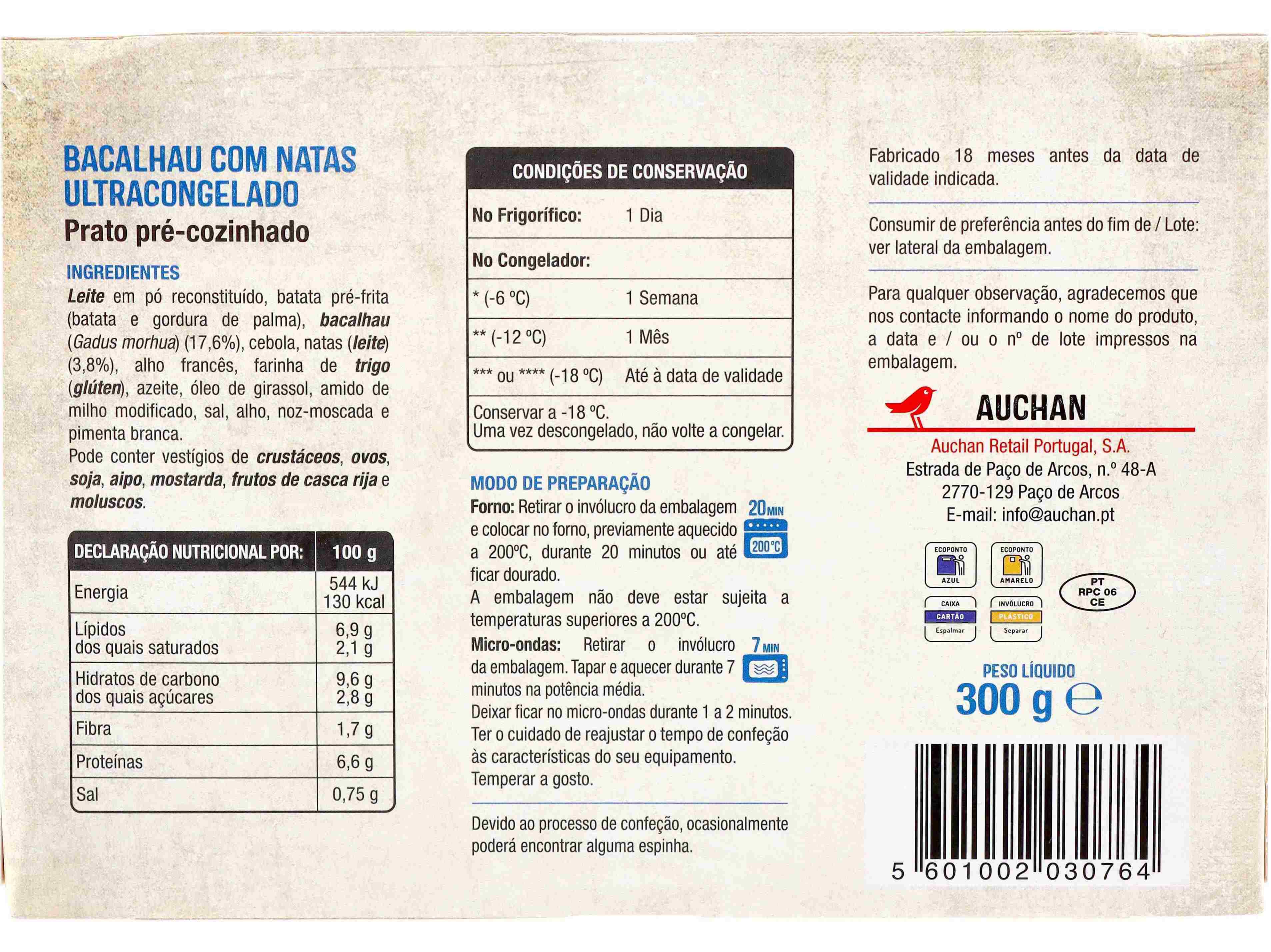 BACALHAU COM NATAS AUCHAN ULTRACONGELADO300G image number 1
