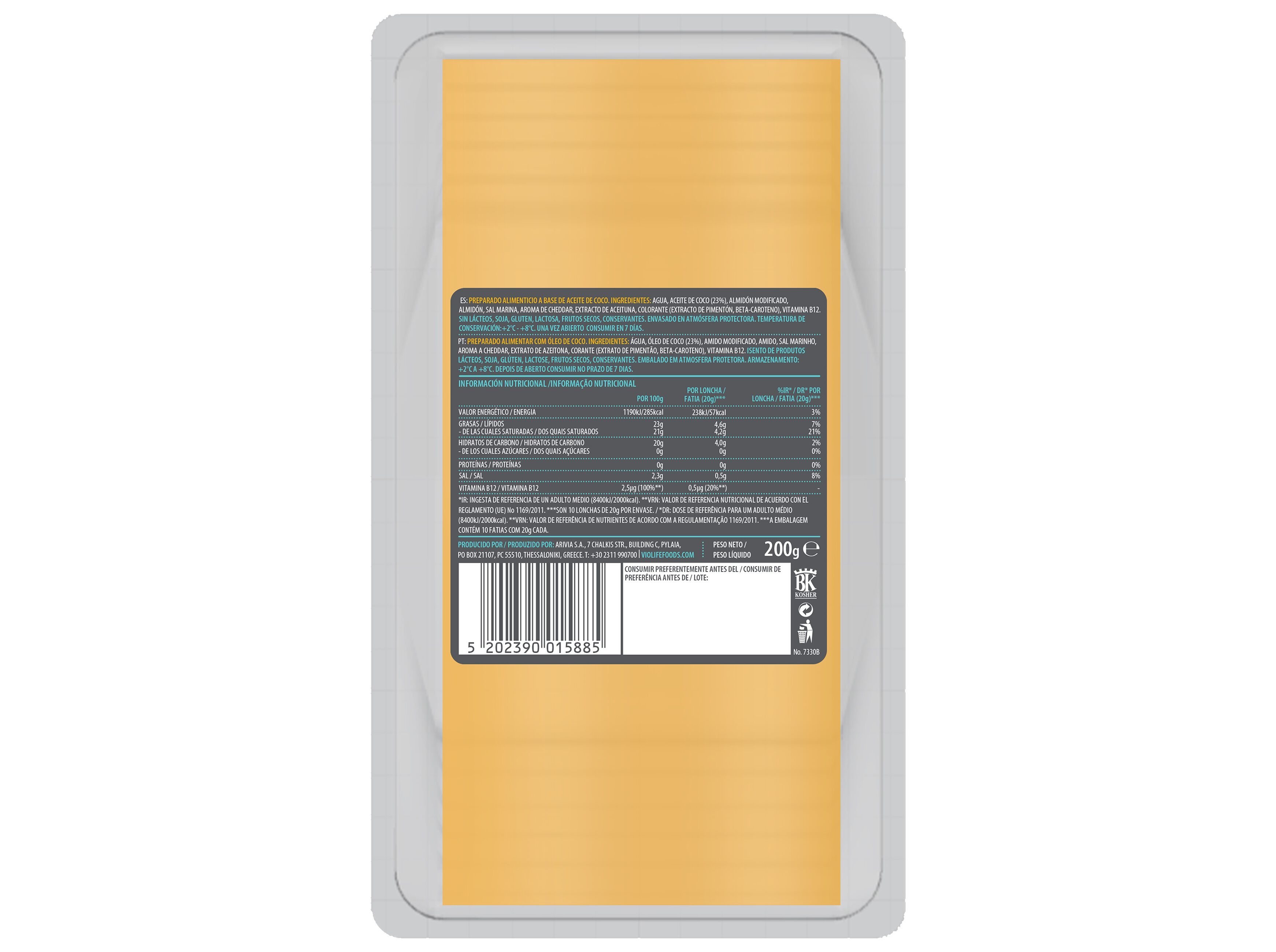 PREPARADO VIOLIFE VEGAN CHEDDAR FATIADO 200G image number 1