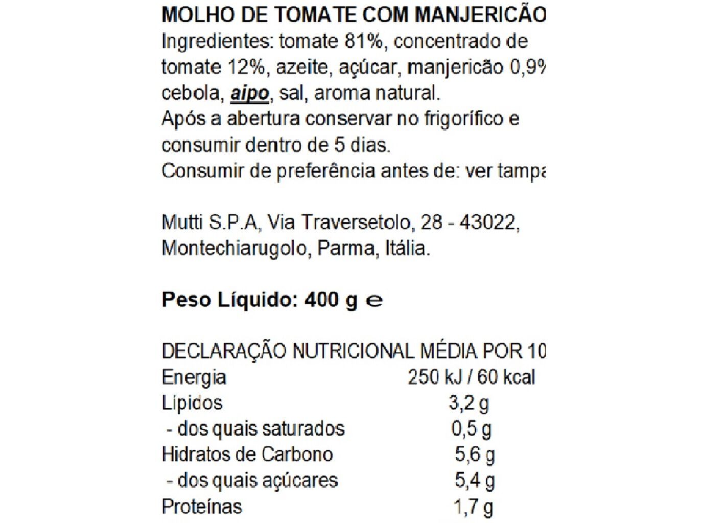 MOLHO MUTTI TOMATE COM MANJERIC&Atilde;O 400G image number 1
