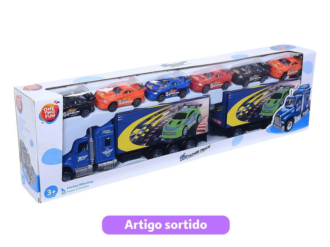 CAMI&Atilde;O REBOQUE DE FRIC&Ccedil;&Atilde;O COM 6 CARRINHOS ONE TWO FUN MODELOS SORTIDOS image number 0
