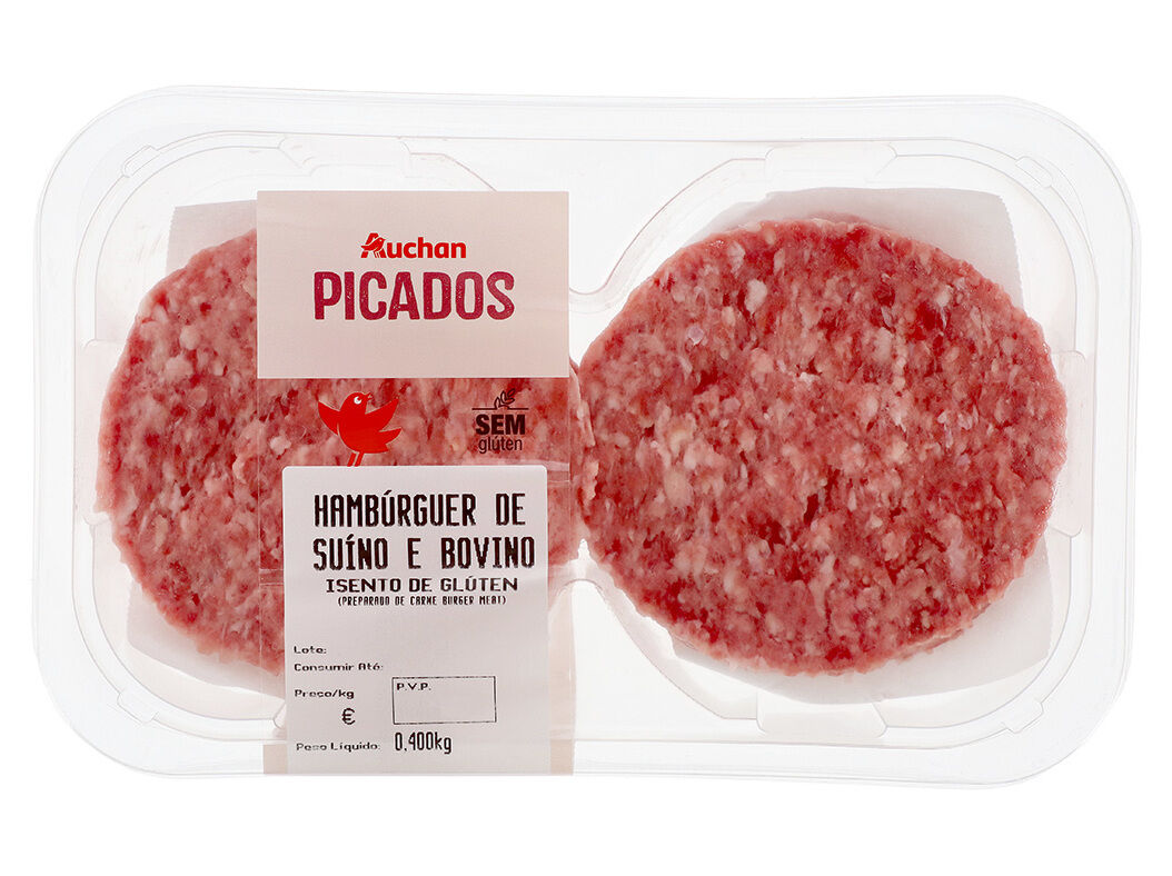 HAMBURGUERES DE BOVINO / SUINO ISENTO DE GL&Uacute;TEN AUCHAN 4*100GR