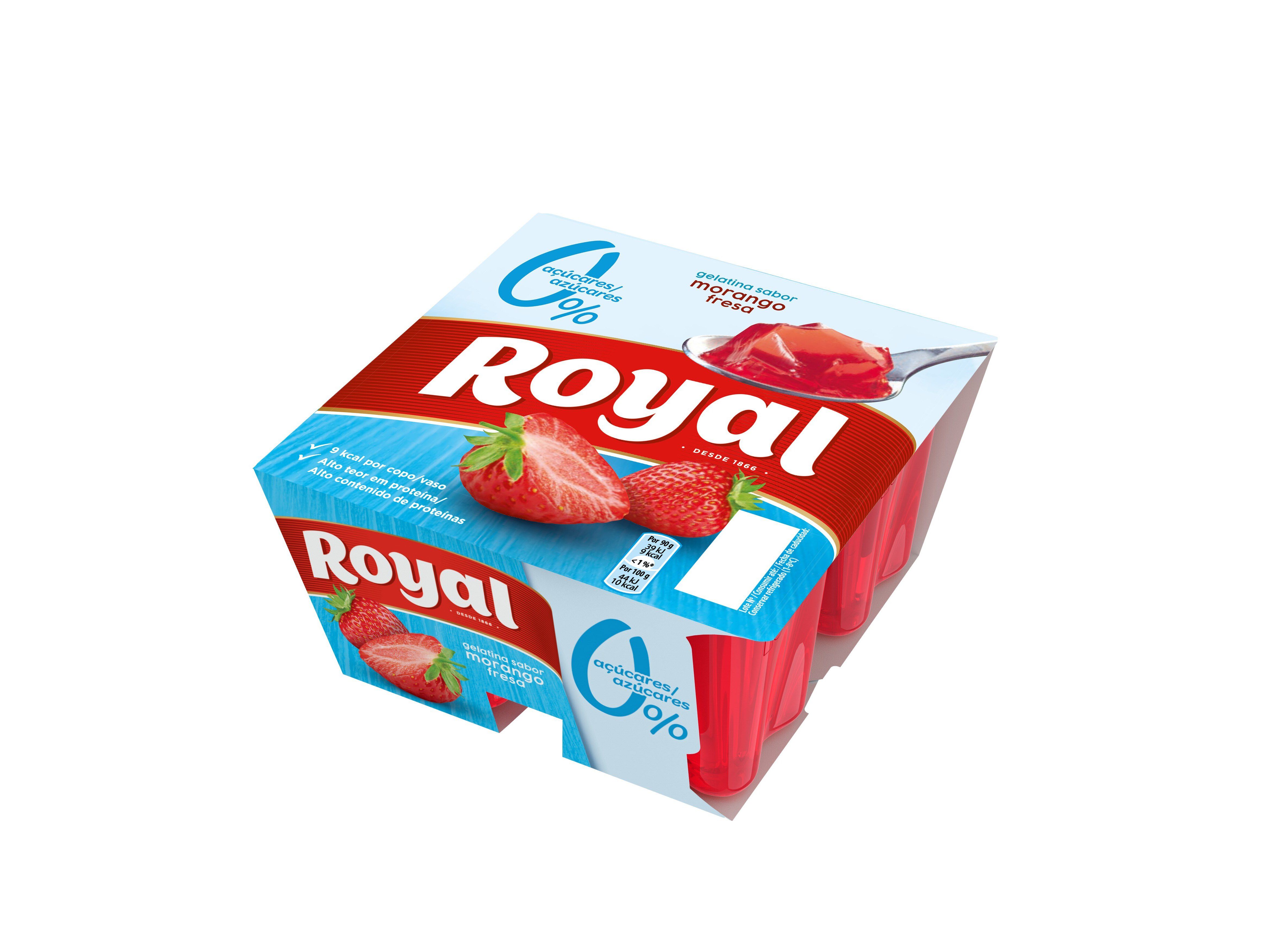 GELATINA ROYAL MORANGO 0% DE A&Ccedil;&Uacute;CAR 4X90 G