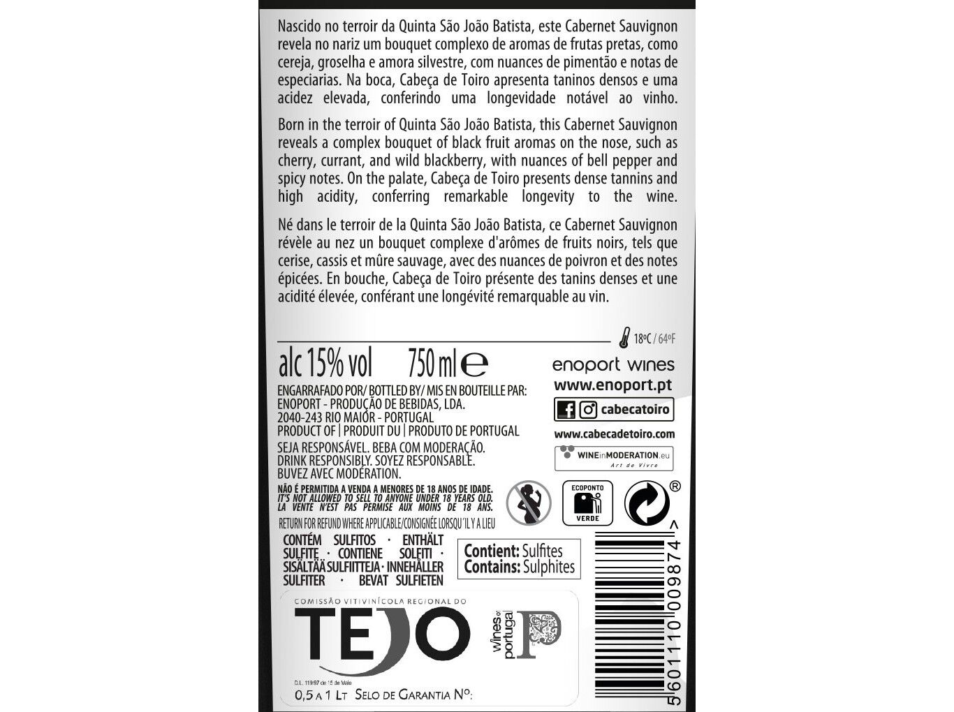 VINHO TINTO CABE&Ccedil;A DE TOIRO RESERVA CAB. SAUV. 0.75L image number 2