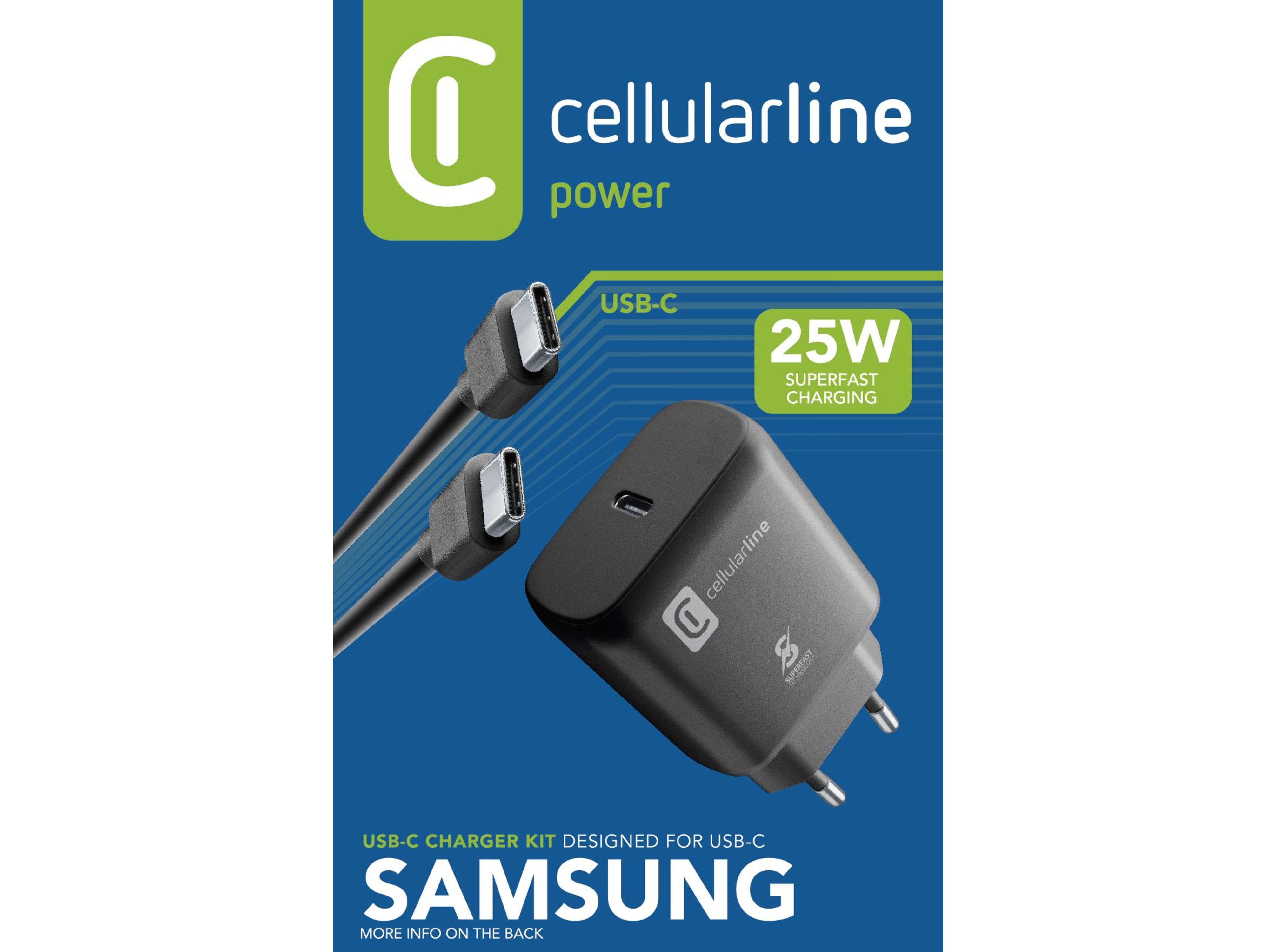 CARREGADOR + CABO CELLULARLINE 25W P/SAMSUNG PRETO USB-TYPE C image number 1