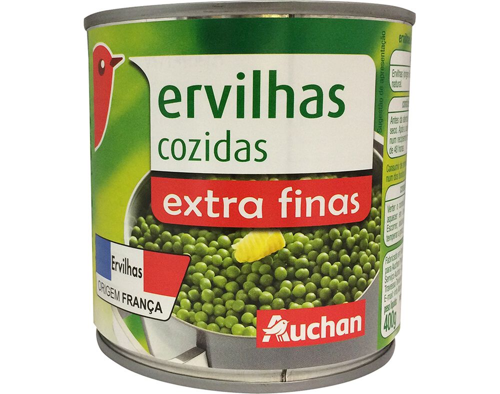 ERVILHAS EXTRA FINAS AUCHAN COZIDAS EM LATA 400(280)G image number 0