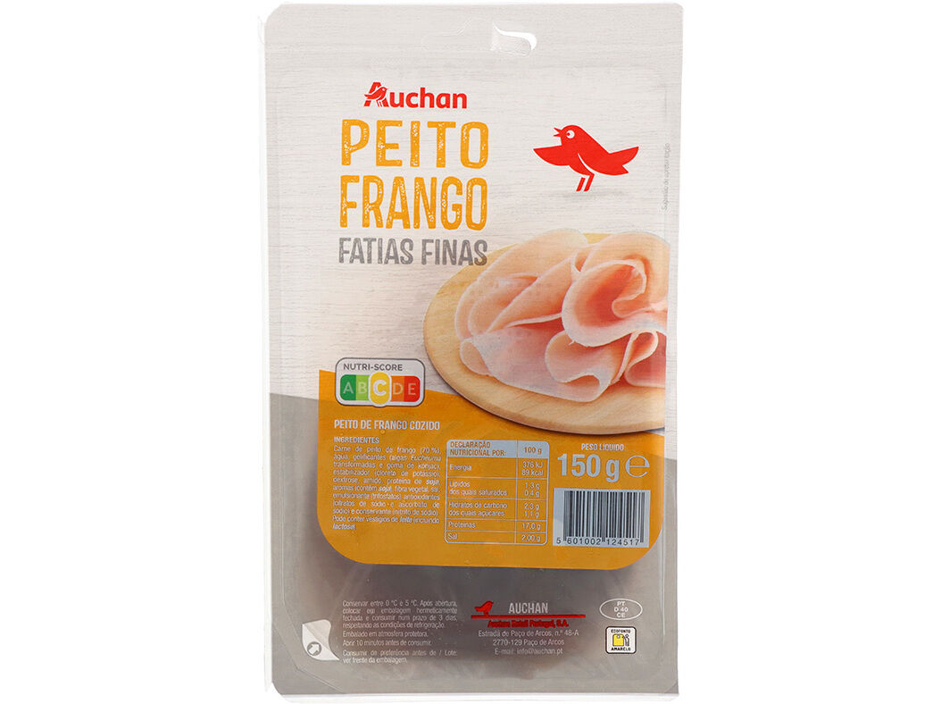 FIAMBRE DE PEITO FRANGO AUCHAN FATIAS FINAS 150G