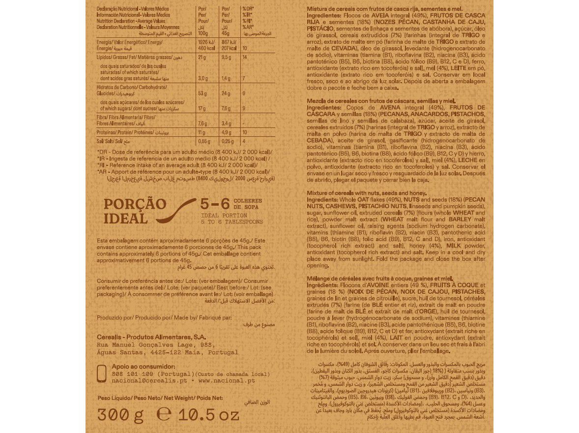 GRANOLA NACIONAL FRUTOS SECOS E SEMENTES 300G image number 1