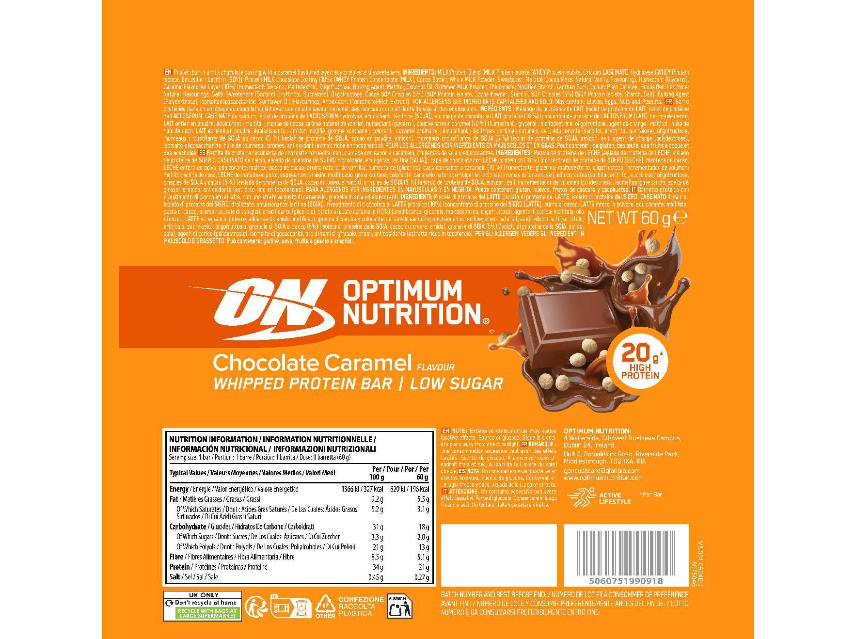 BARRA PROTEICA OPTIM NUT CHOCOLATE CARAMELO 60G image number 1