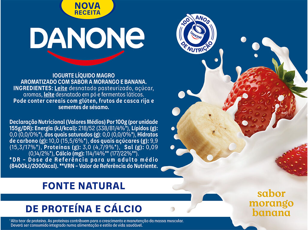IOGURTE DANONE L&Iacute;QUIDO MORANGO E BANANA 4X155G image number 1